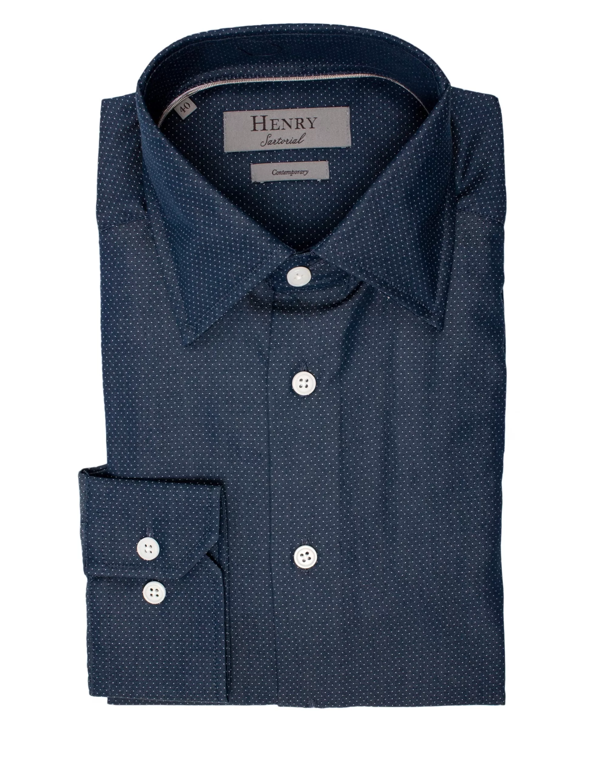 Shop Henry Bucks HENRY SARTORIAL Classic Fit Dot Shirt NAVY NAVY SC-CLASSIC FIT