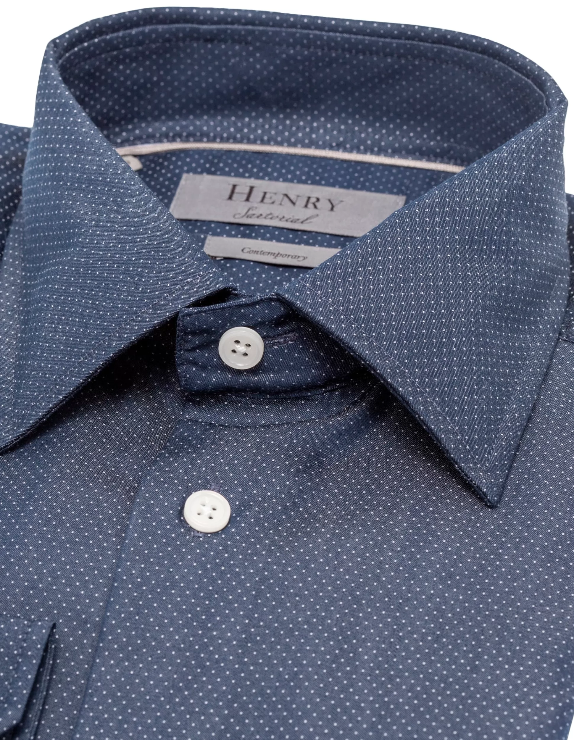 Shop Henry Bucks HENRY SARTORIAL Classic Fit Dot Shirt NAVY NAVY SC-CLASSIC FIT