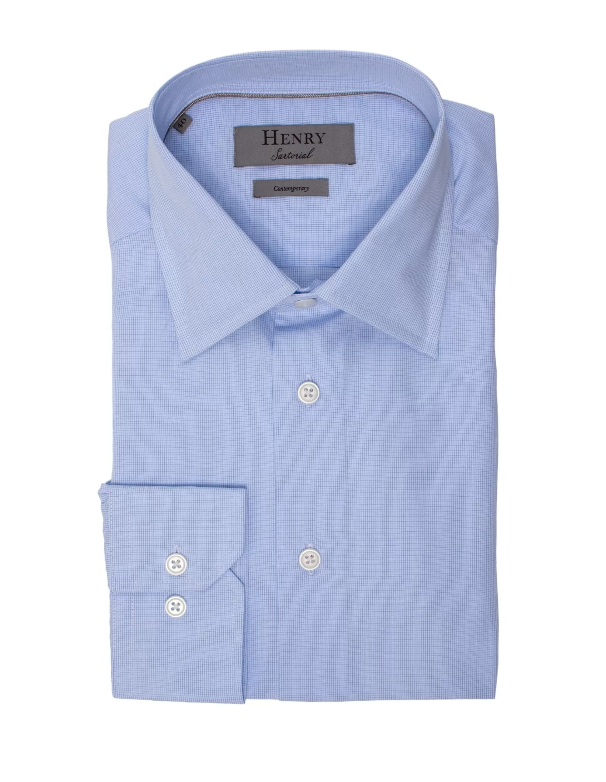 Clearance Henry Bucks HENRY SARTORIAL Classic Fit Micro Check Shirt BLUE BLUE SC-CLASSIC FIT