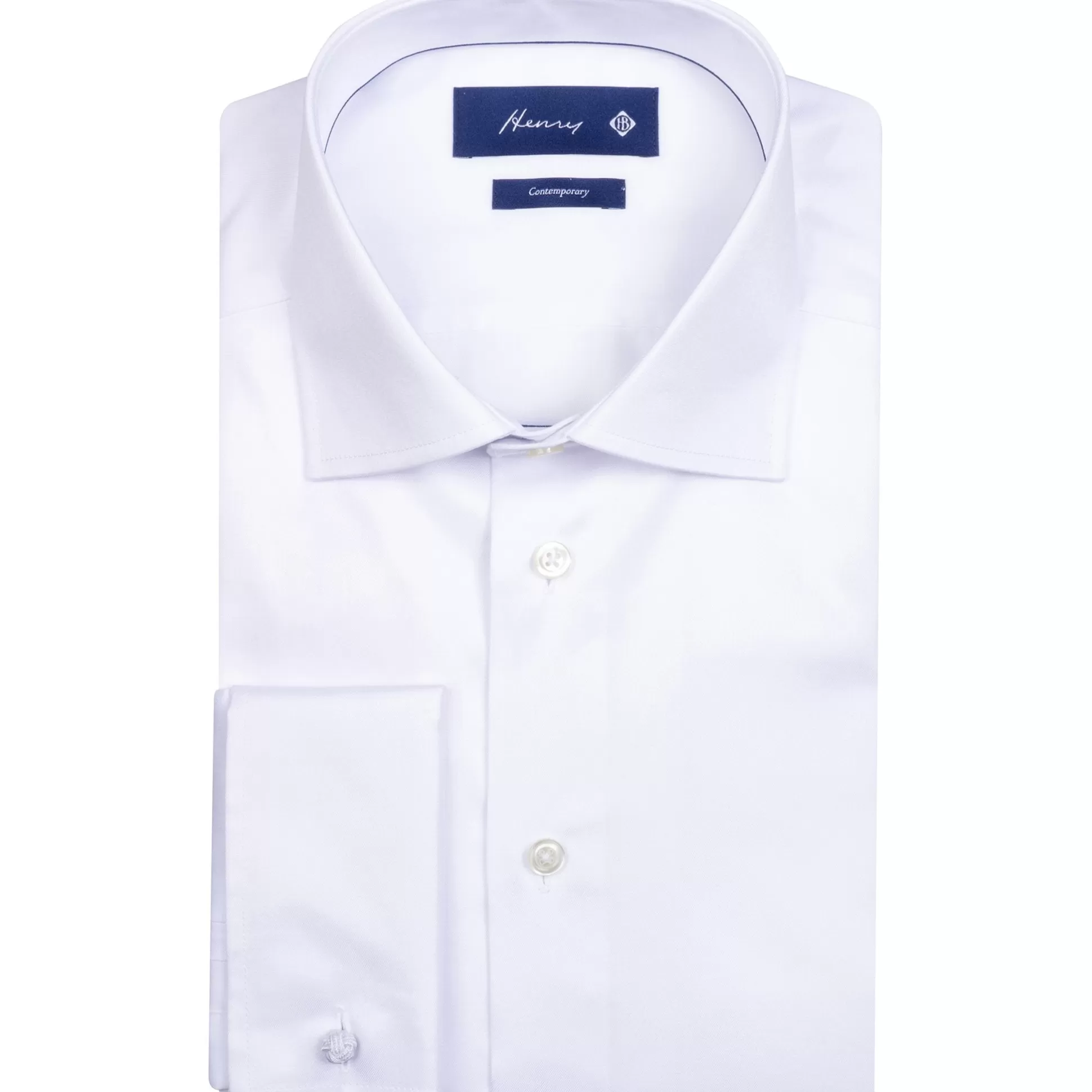 Fashion Henry Bucks HENRY SARTORIAL Contemporary Fit Twill Shirt Double Cufflinks WHITE WHITE DC-CONTEMPORARY FIT