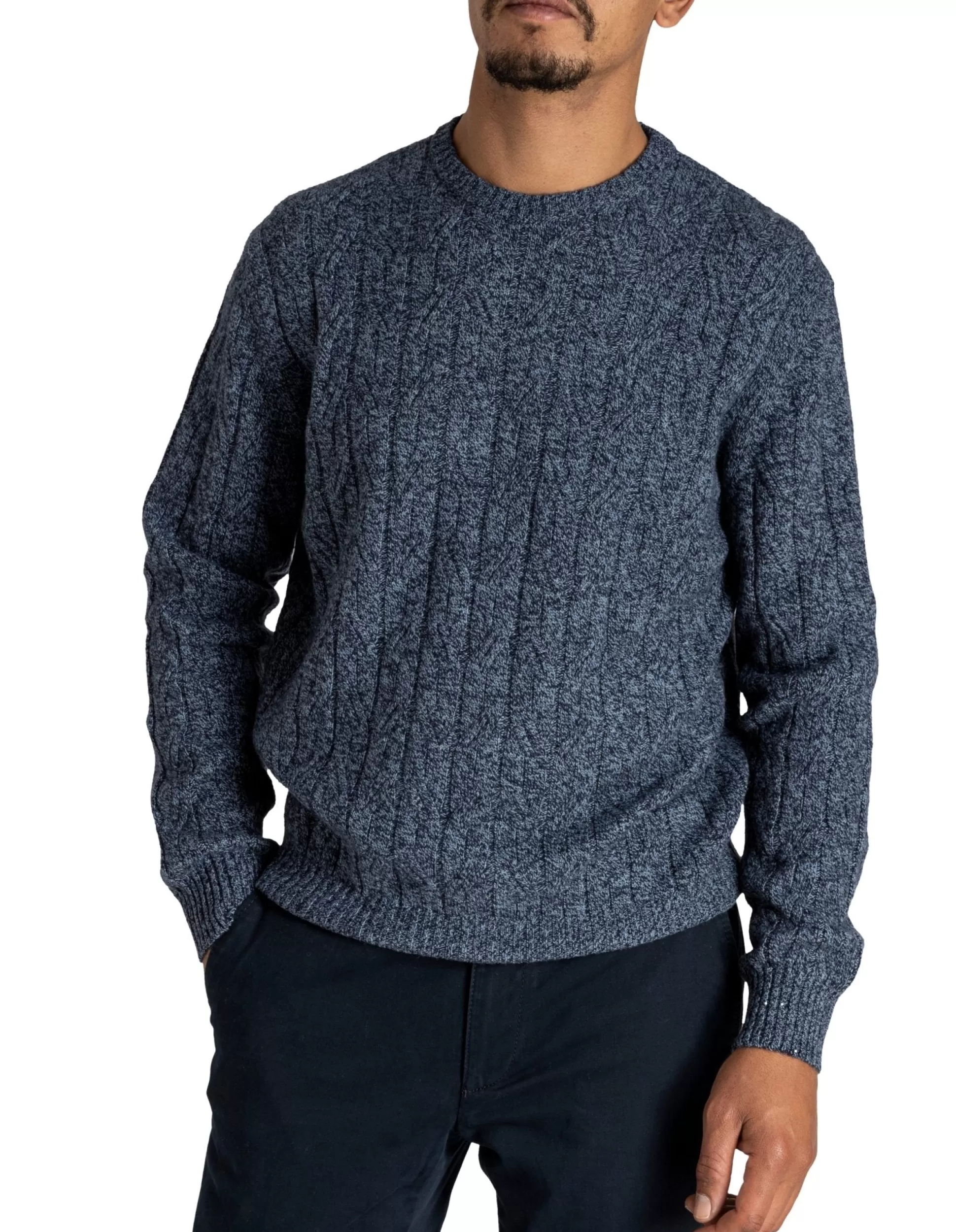 Shop Henry Bucks HENRY SARTORIAL Crew Neck Cable Knit BLUE