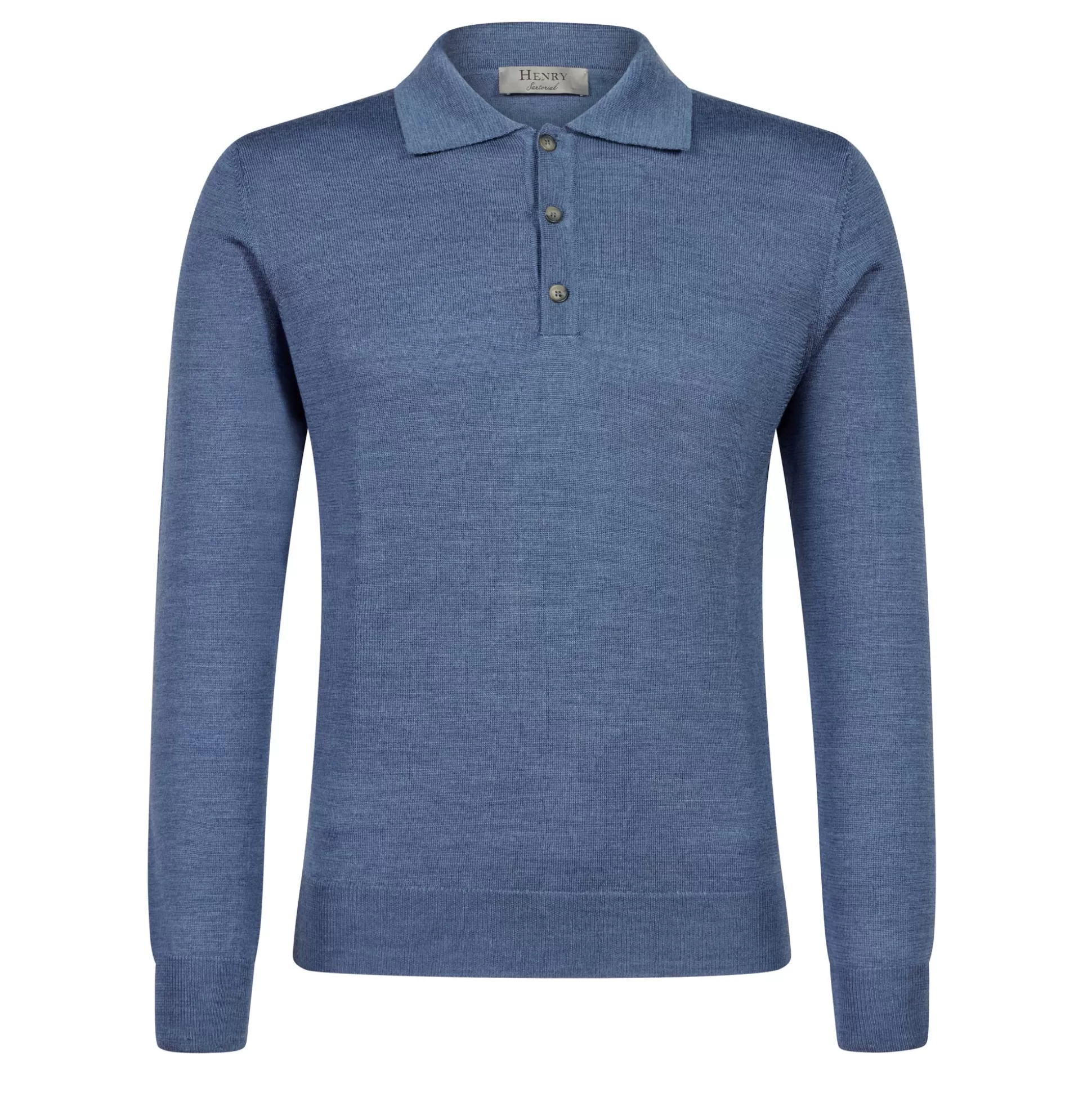 Flash Sale Henry Bucks HENRY SARTORIAL Extra Fine Merino Long Sleeve Polo BLUE STONE