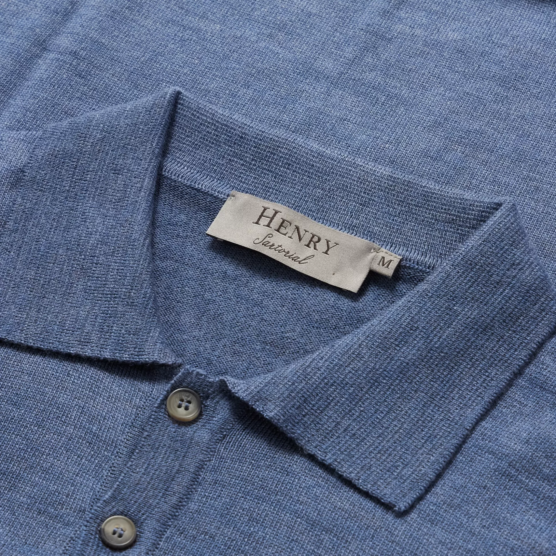 Flash Sale Henry Bucks HENRY SARTORIAL Extra Fine Merino Long Sleeve Polo BLUE STONE