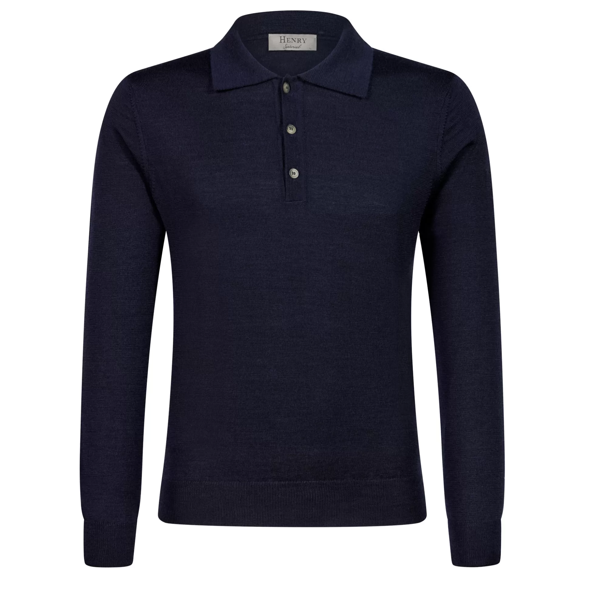 Hot Henry Bucks HENRY SARTORIAL Extra Fine Merino Long Sleeve Polo NAVY
