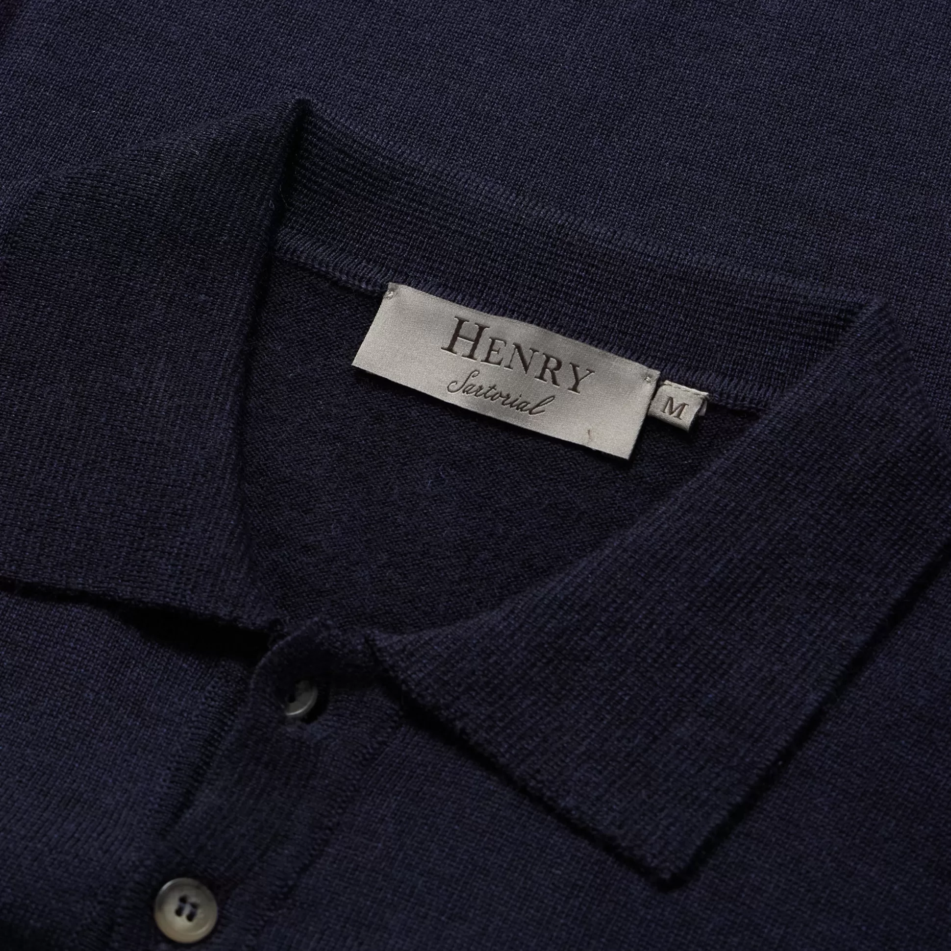 Hot Henry Bucks HENRY SARTORIAL Extra Fine Merino Long Sleeve Polo NAVY