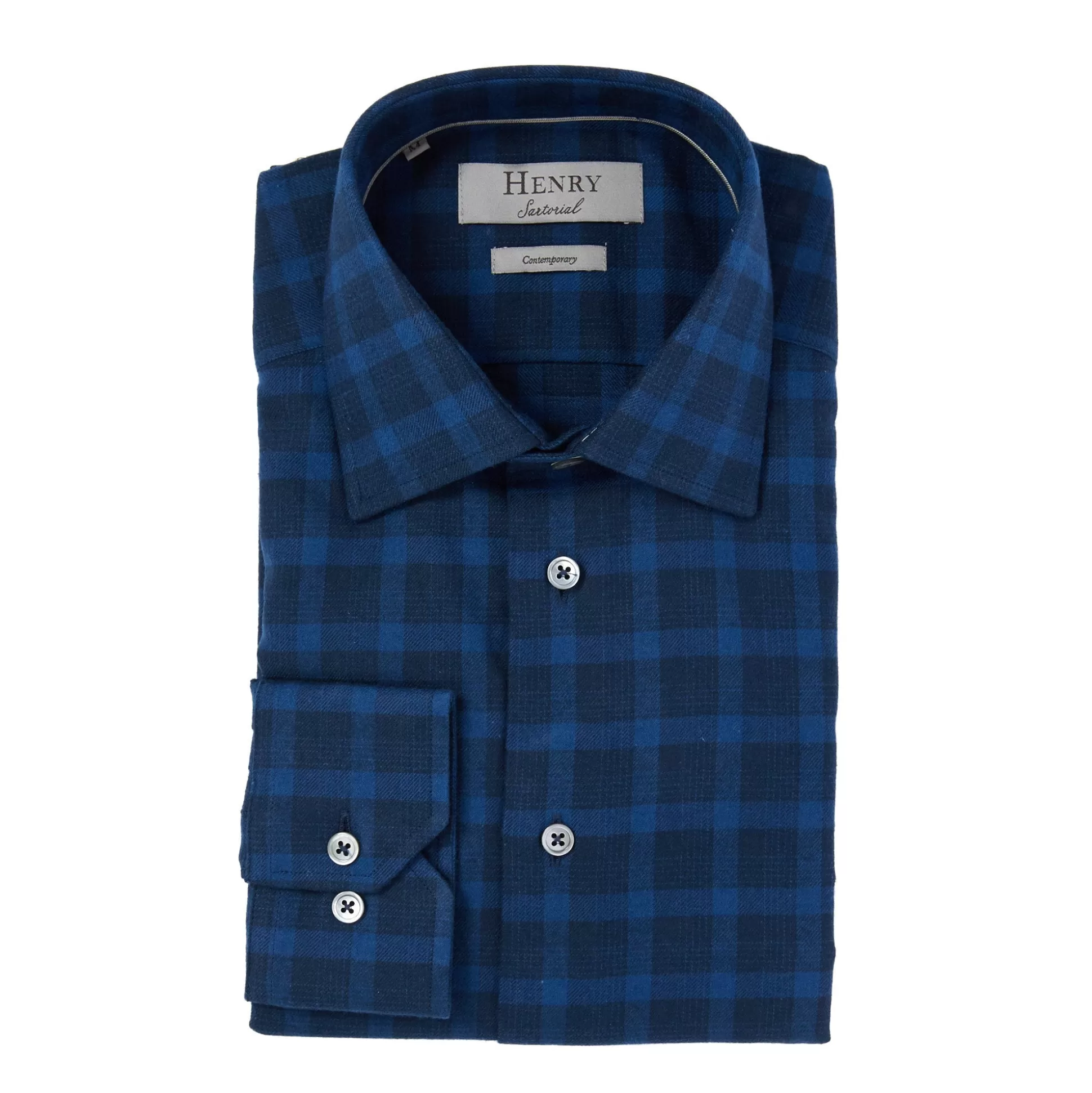 Sale Henry Bucks HENRY SARTORIAL Flannel Check Shirt BLUE