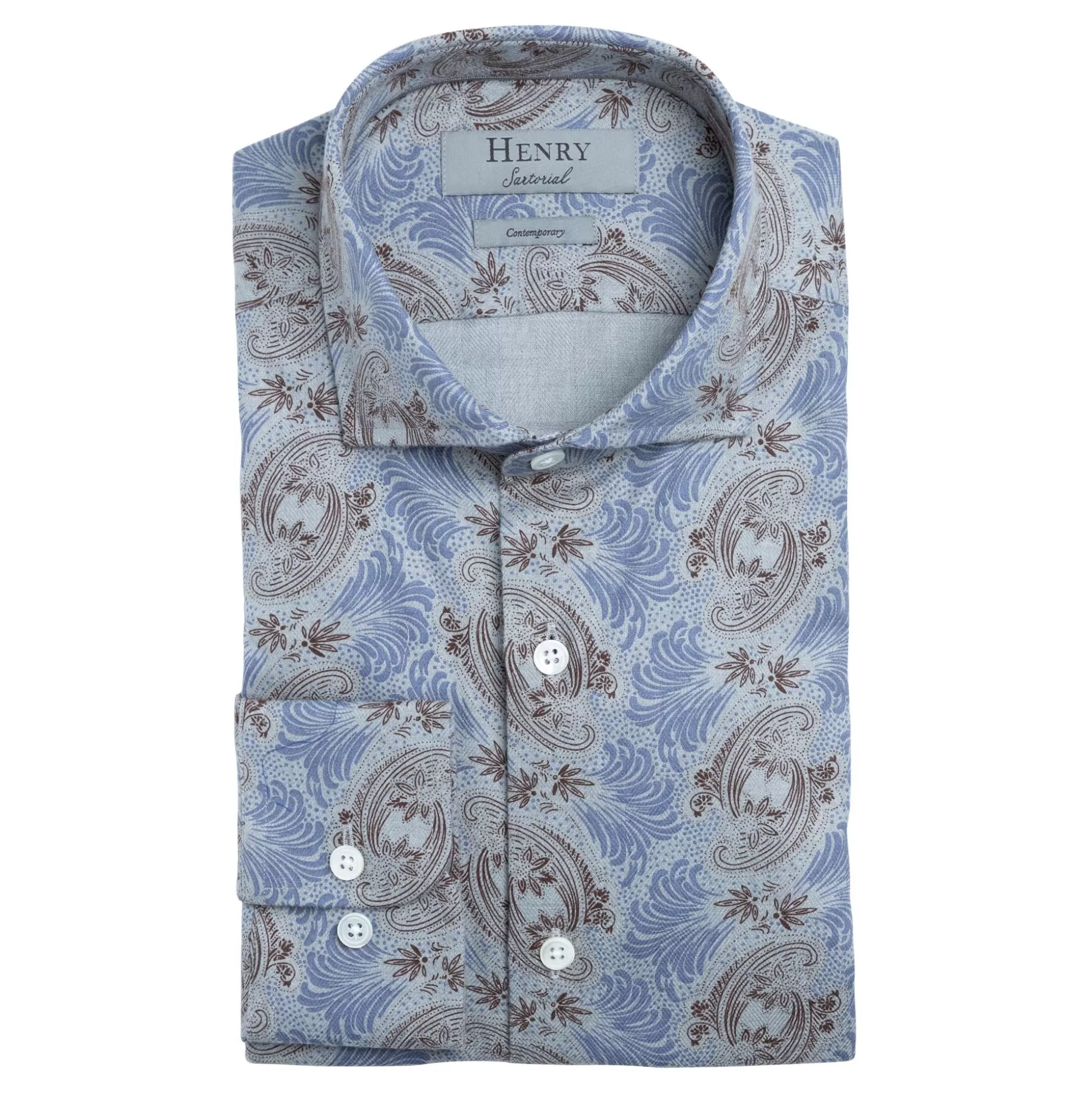 Discount Henry Bucks HENRY SARTORIAL Floral Shirt GREY/BROWN