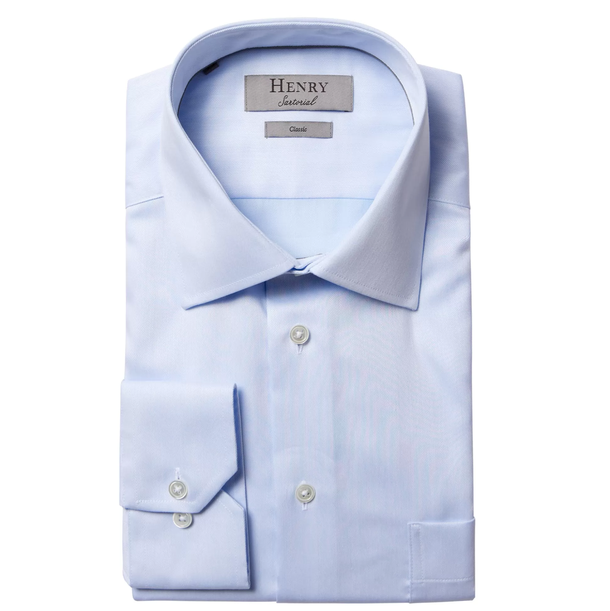 Cheap Henry Bucks HENRY SARTORIAL Herringbone Business Shirt Single Cuff Classic Fit LIGHT BLUE LIGHT BLUE SC-CLASSIC FIT