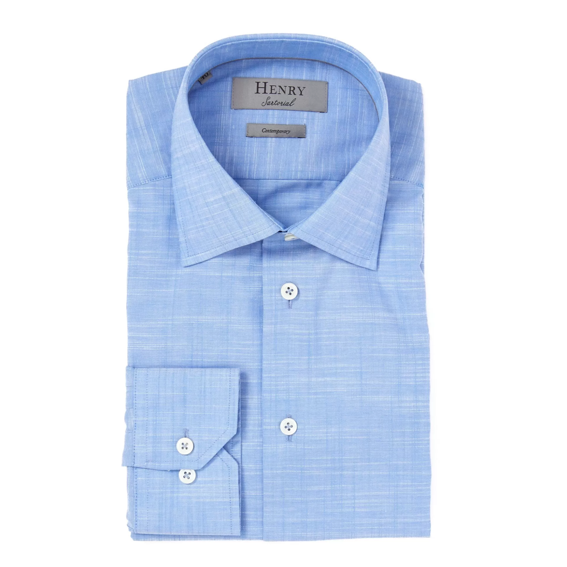 Fashion Henry Bucks HENRY SARTORIAL Linen Textured Shirt Contemporary SKY