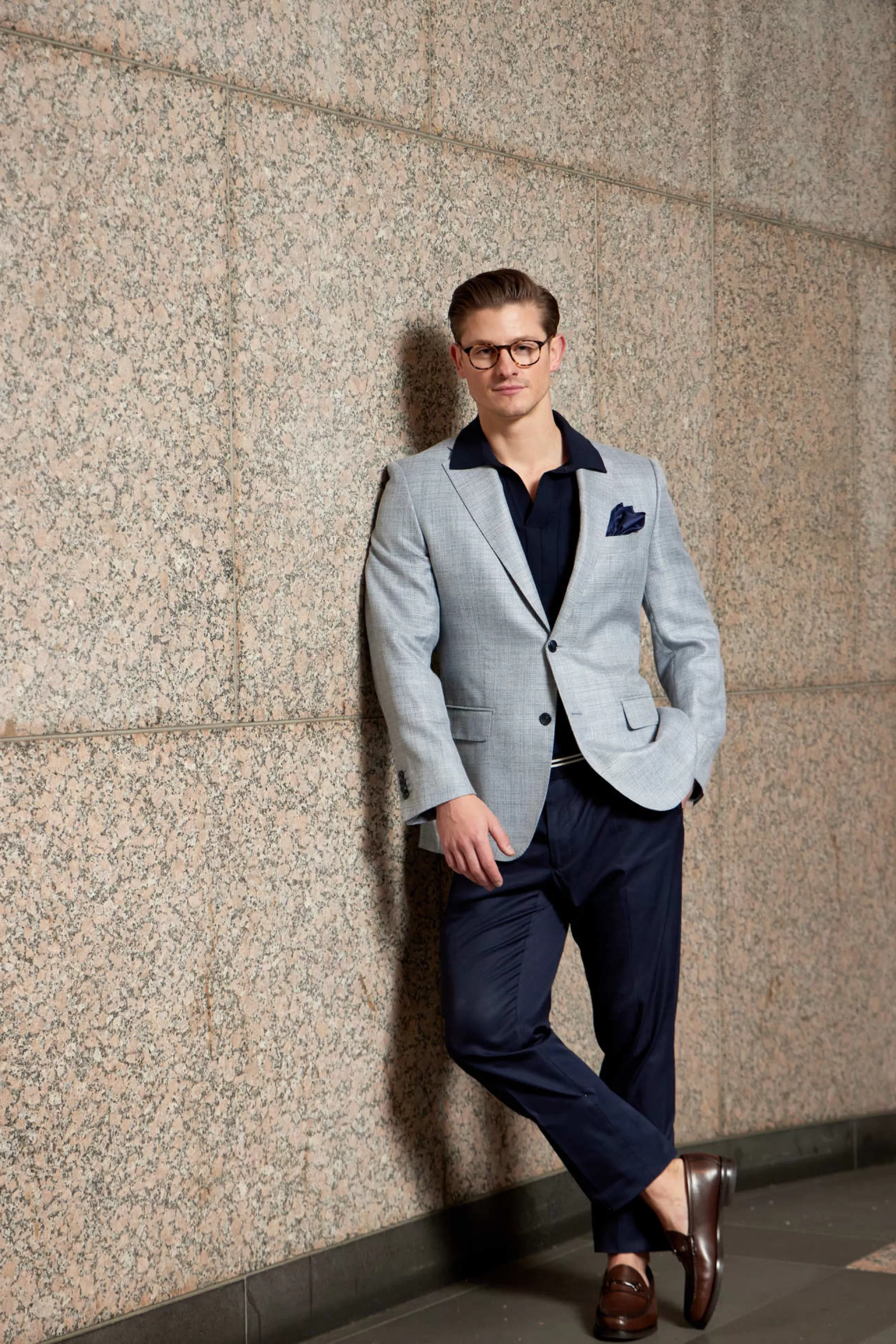Online Henry Bucks HENRY SARTORIAL Loro Piana 1/2 Canvas Blazer DENIM NAVY REG