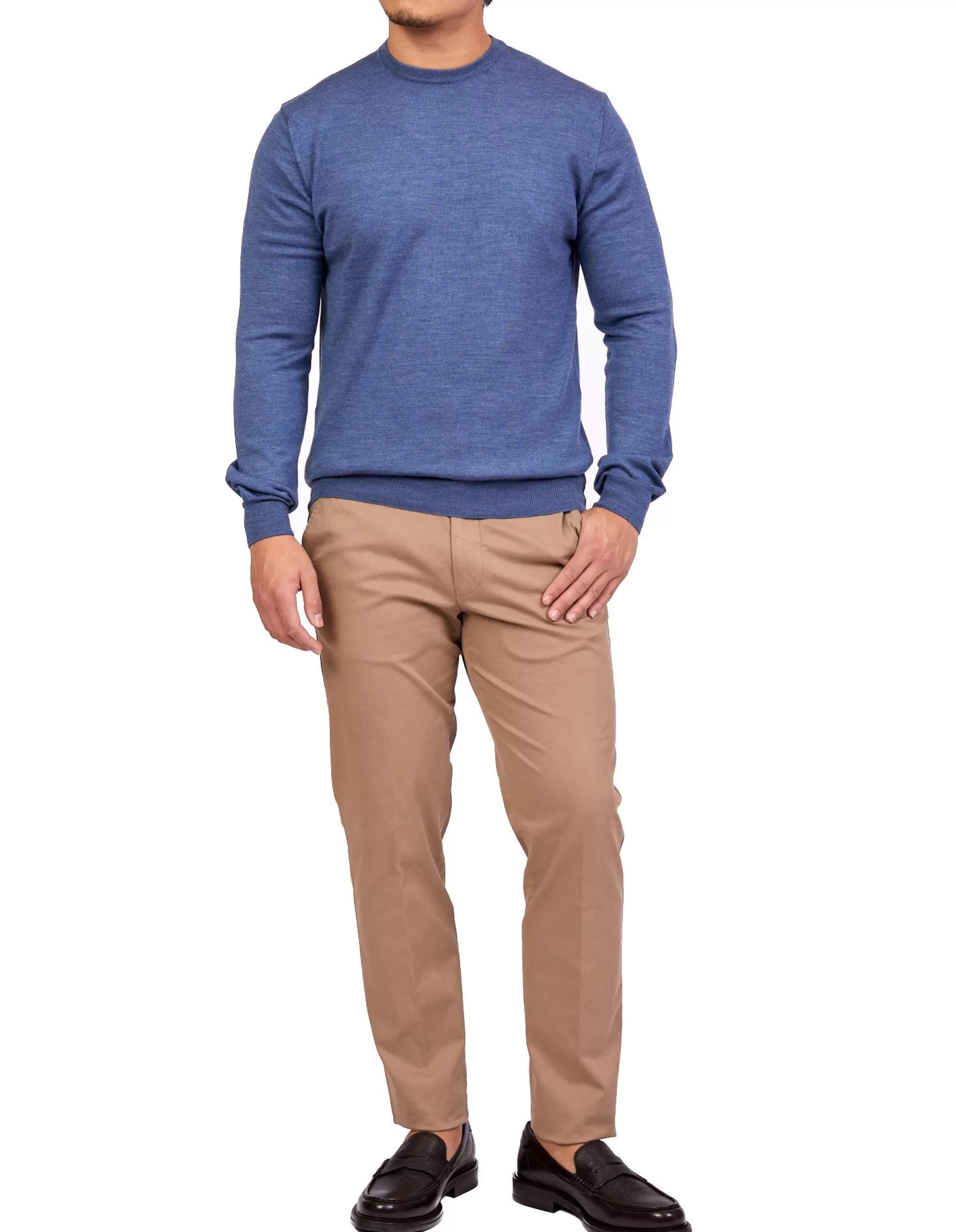 Cheap Henry Bucks HENRY SARTORIAL Merino Crew Neck Knit MID BLUE