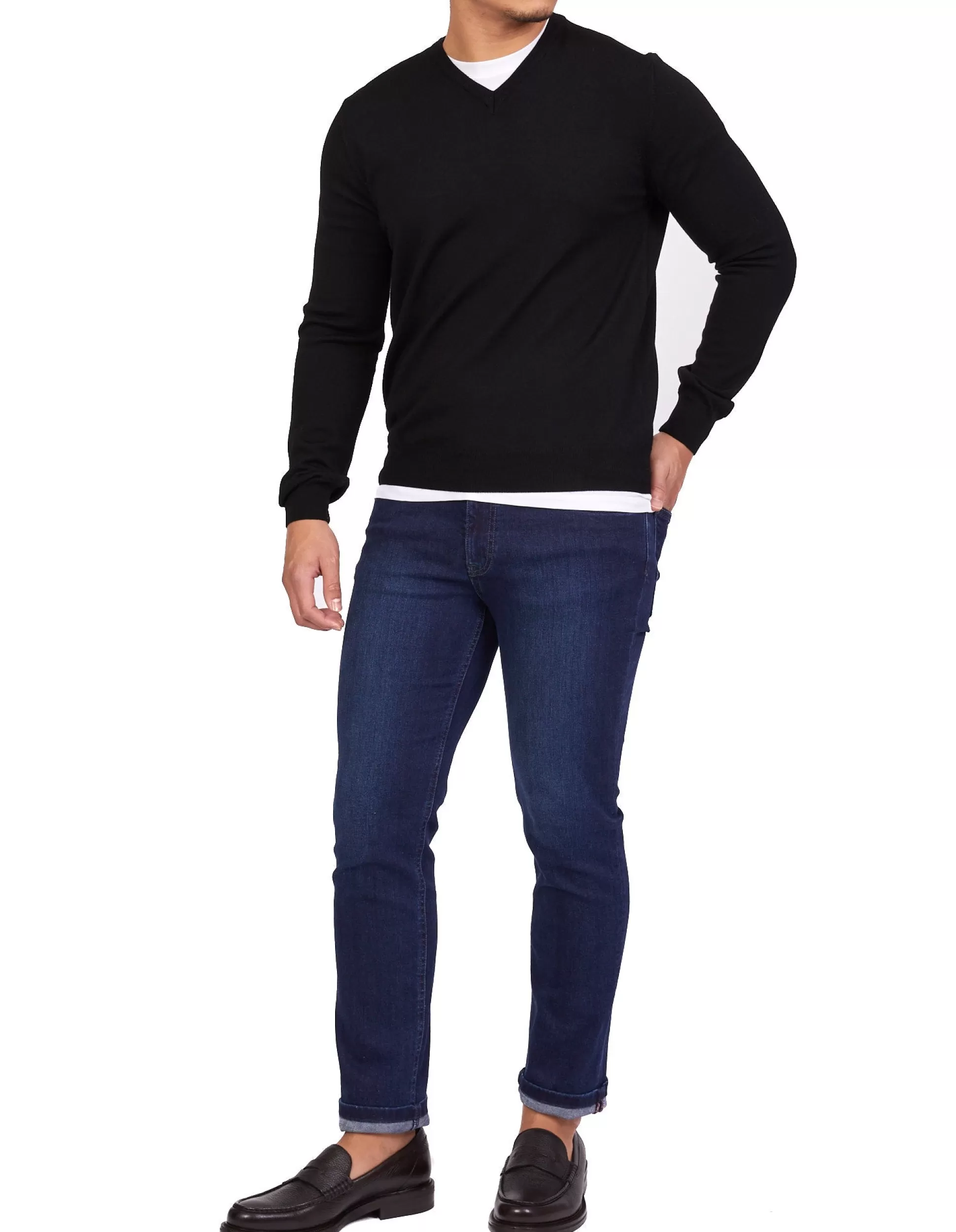 Online Henry Bucks HENRY SARTORIAL Merino V-Neck Knit BLACK