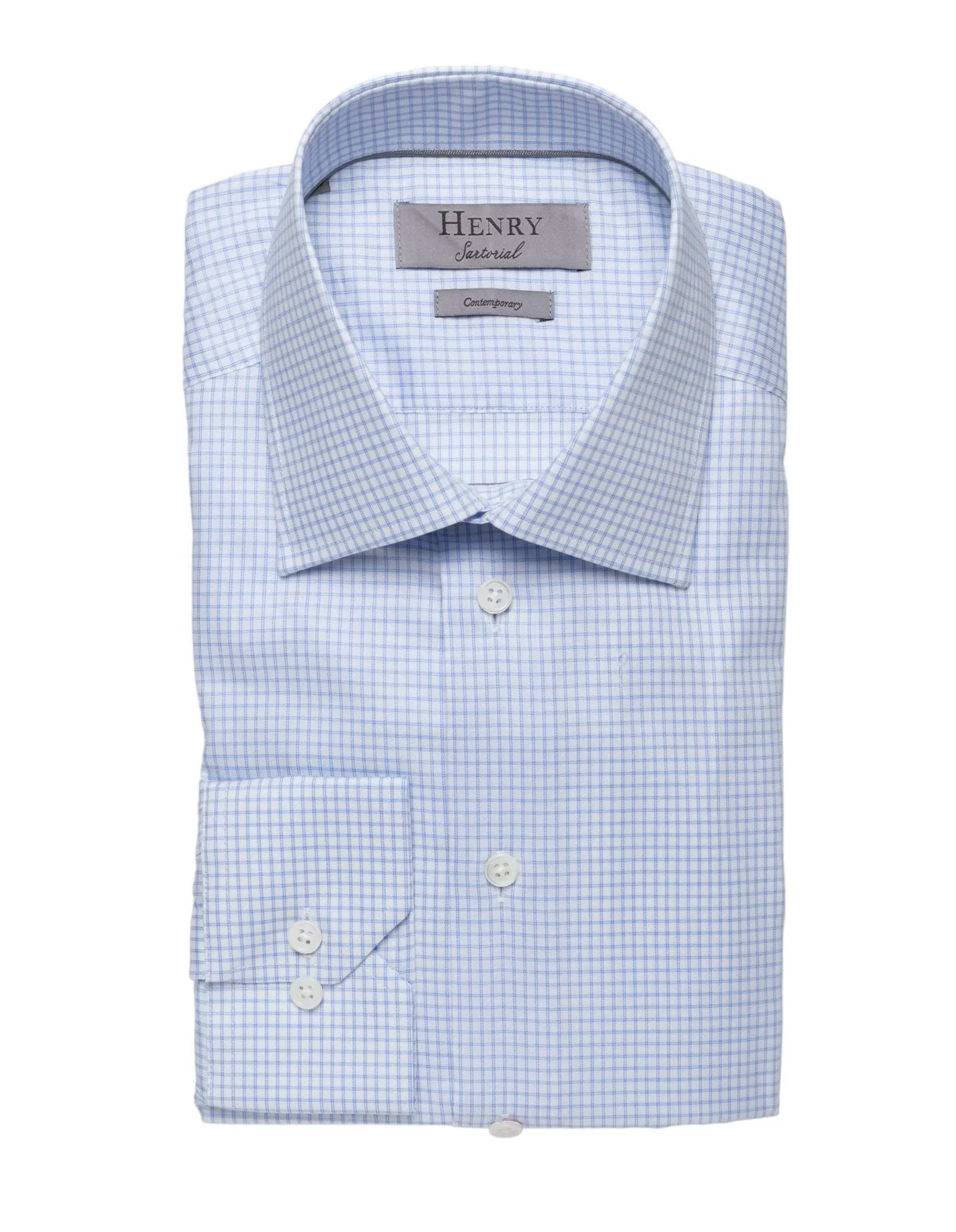 Cheap Henry Bucks HENRY SARTORIAL Mini Check Shirt DREAM BLUE