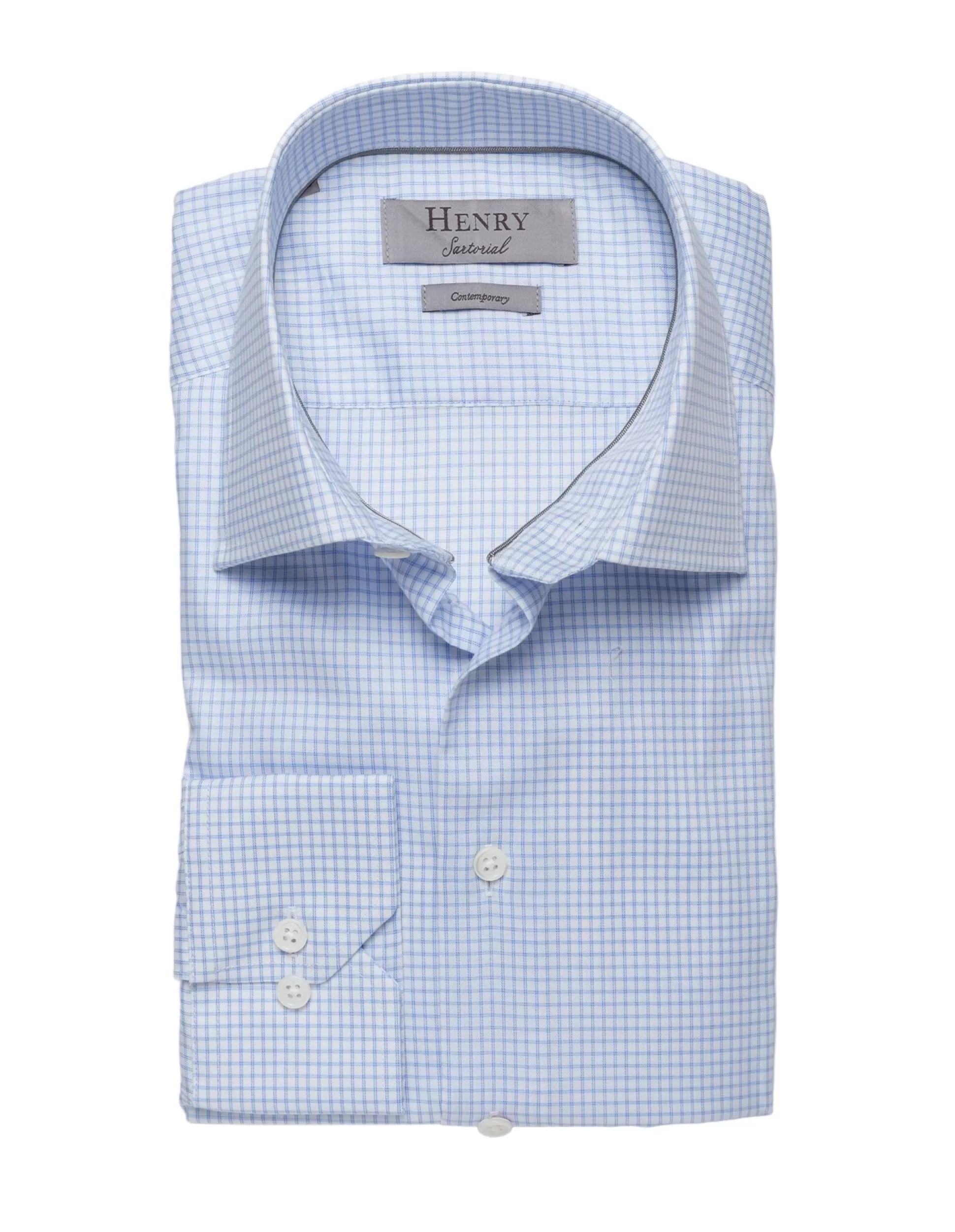 Cheap Henry Bucks HENRY SARTORIAL Mini Check Shirt DREAM BLUE