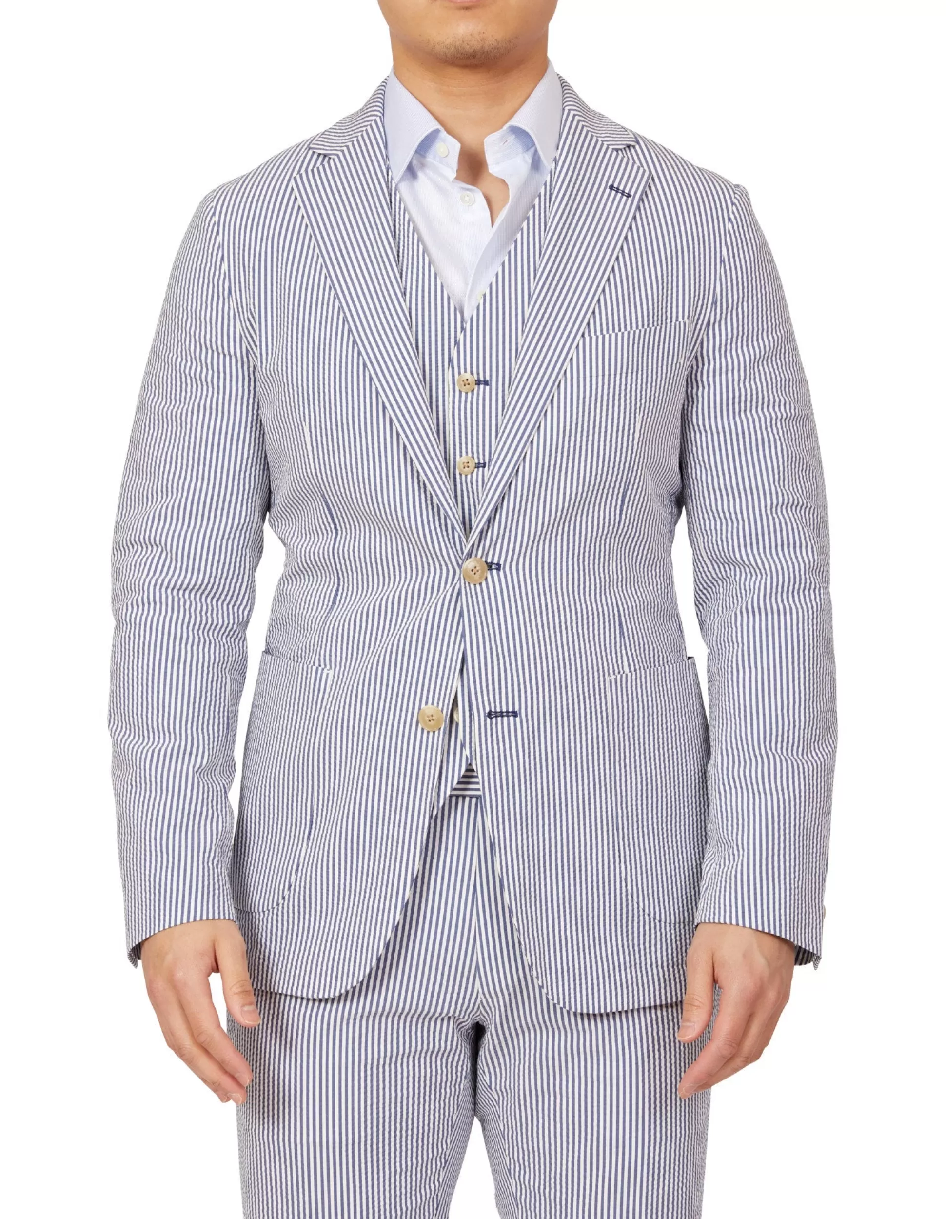 Online Henry Bucks HENRY SARTORIAL Orleans Seersucker Jacket NAVY/WHITE REG