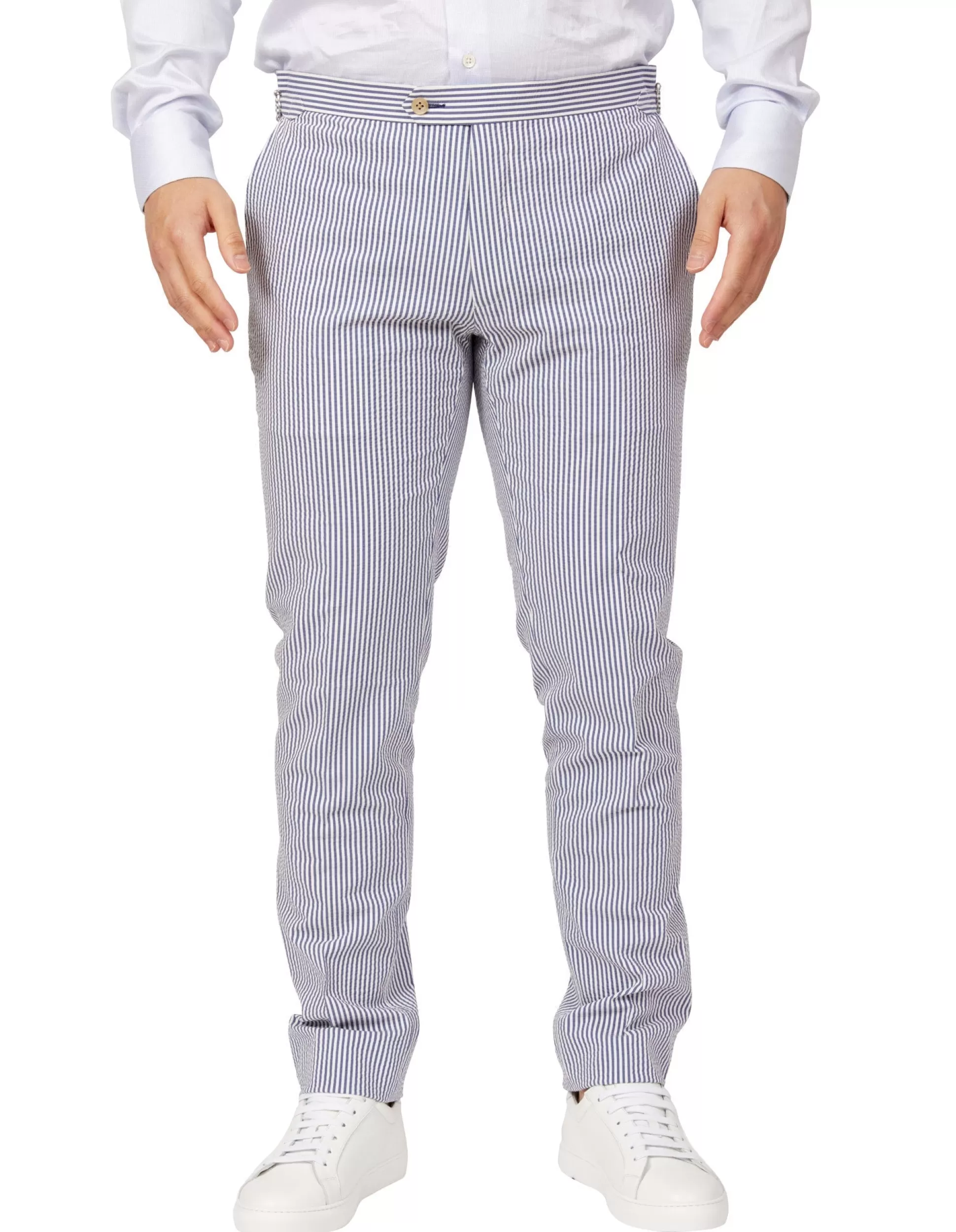 Flash Sale Henry Bucks HENRY SARTORIAL Orleans Seersucker Trousers NAVY/WHITE REG