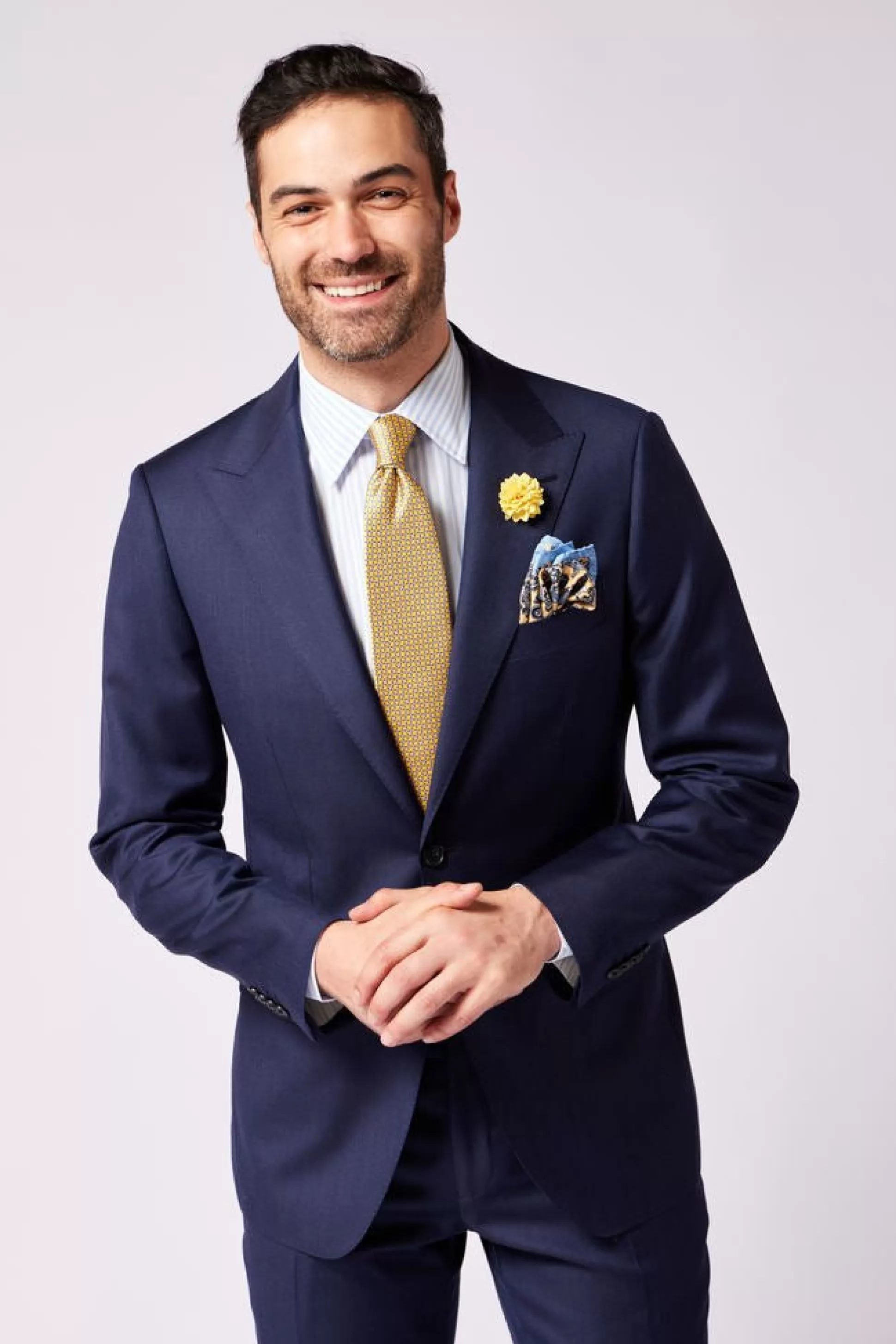 Outlet Henry Bucks HENRY SARTORIAL Peak Lapel Micro Pattern Suit BLUE REG