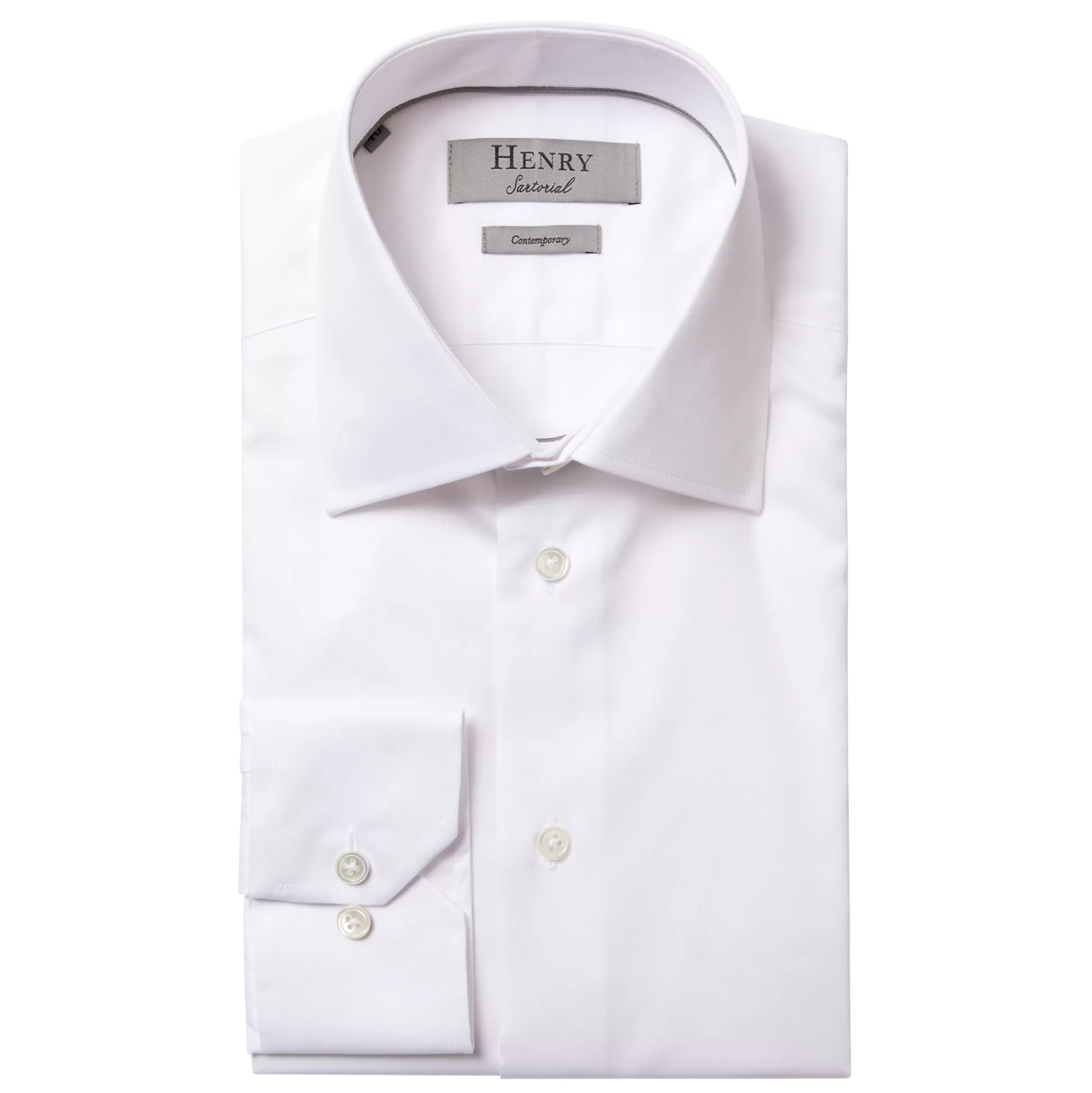 Hot Henry Bucks HENRY SARTORIAL Plain Business Shirt Single Cuff Contemporary Fit WHITE WHITE SC-CONTEMPORARY FIT