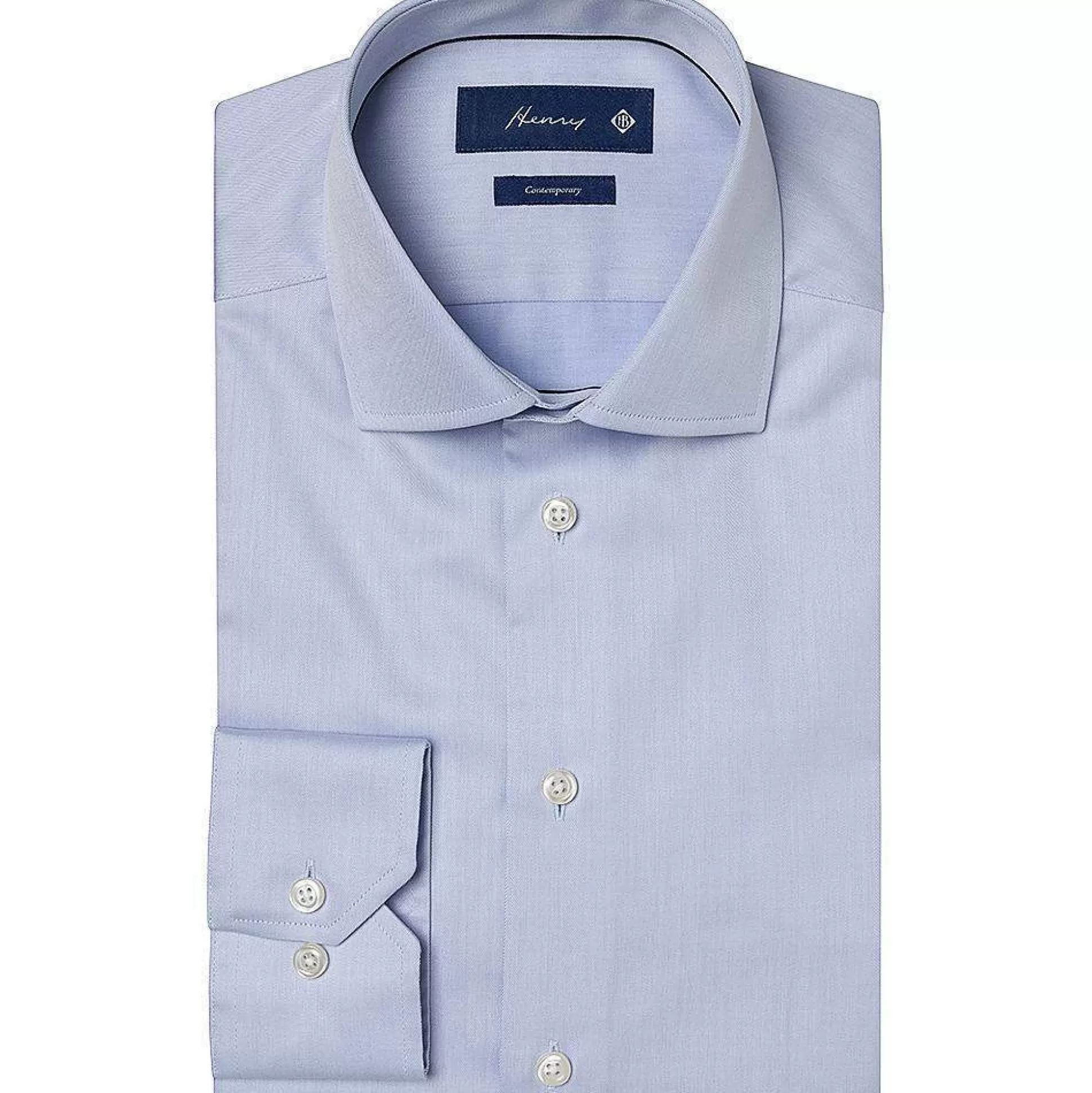 Online Henry Bucks HENRY SARTORIAL Plain Twill Double Cufflink Shirt SKY SKY DC