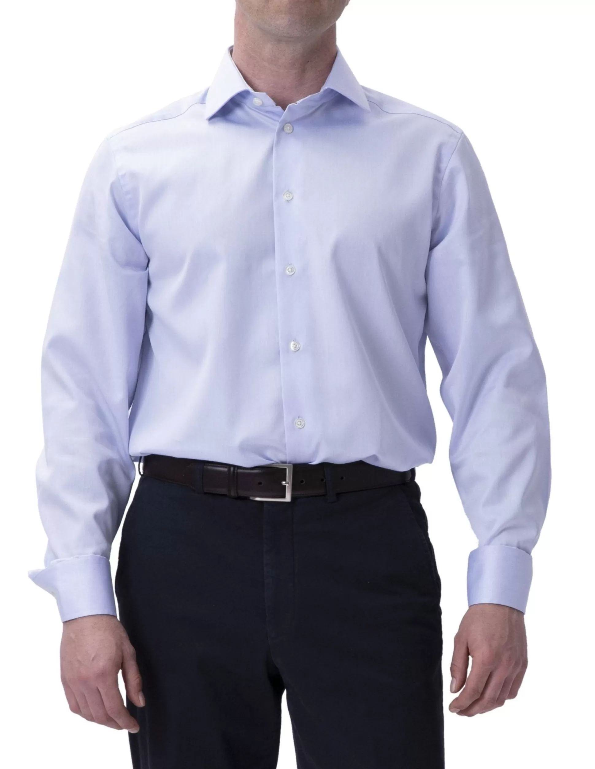 Online Henry Bucks HENRY SARTORIAL Plain Twill Double Cufflink Shirt SKY SKY DC