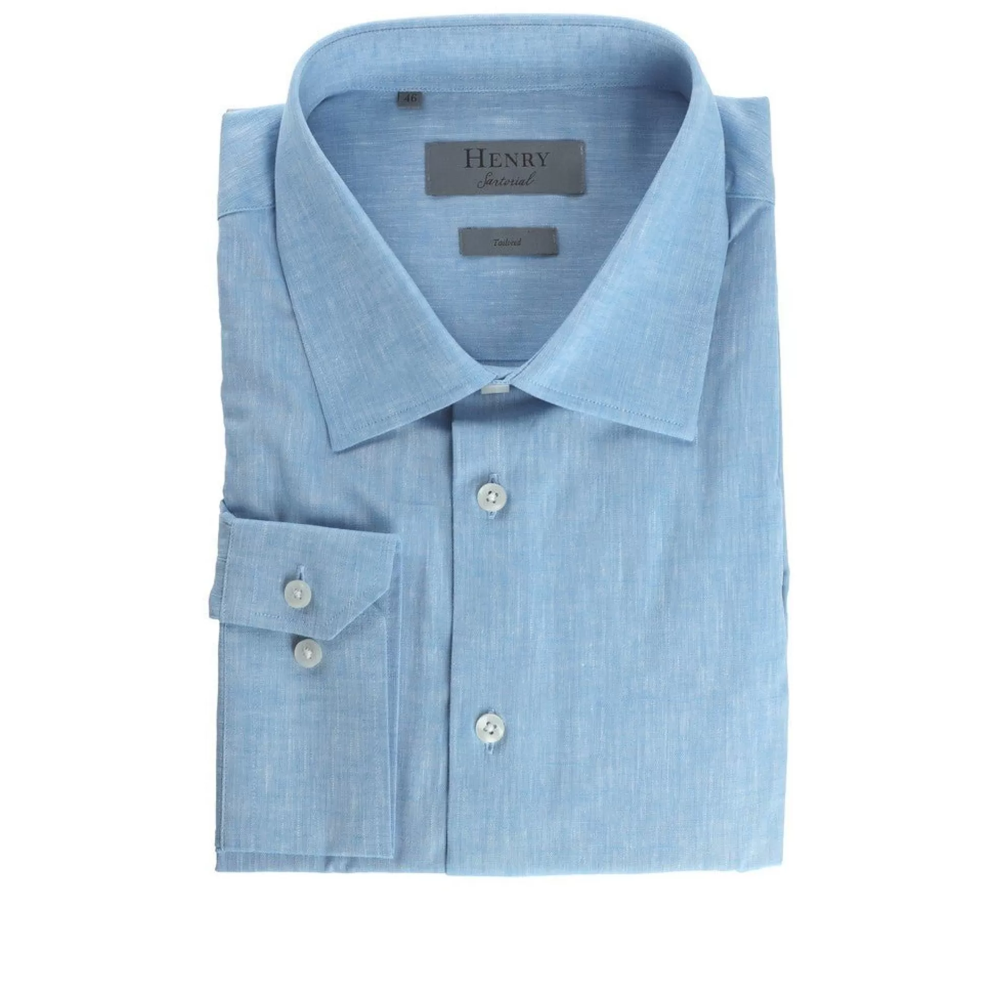 Best Henry Bucks HENRY SARTORIAL Single Cuff Cotton Linen Shirt BLUE BLUE SC