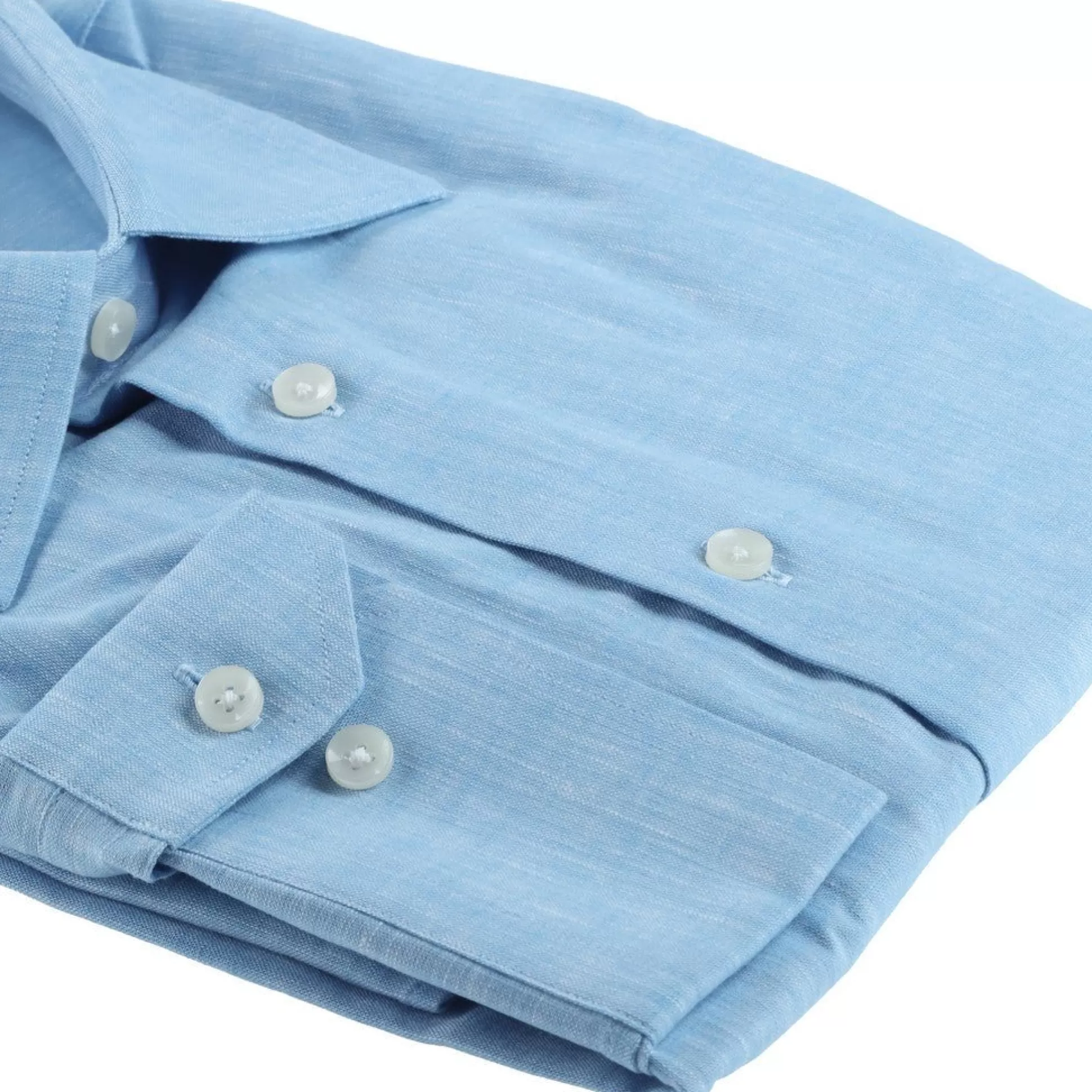 Best Henry Bucks HENRY SARTORIAL Single Cuff Cotton Linen Shirt BLUE BLUE SC