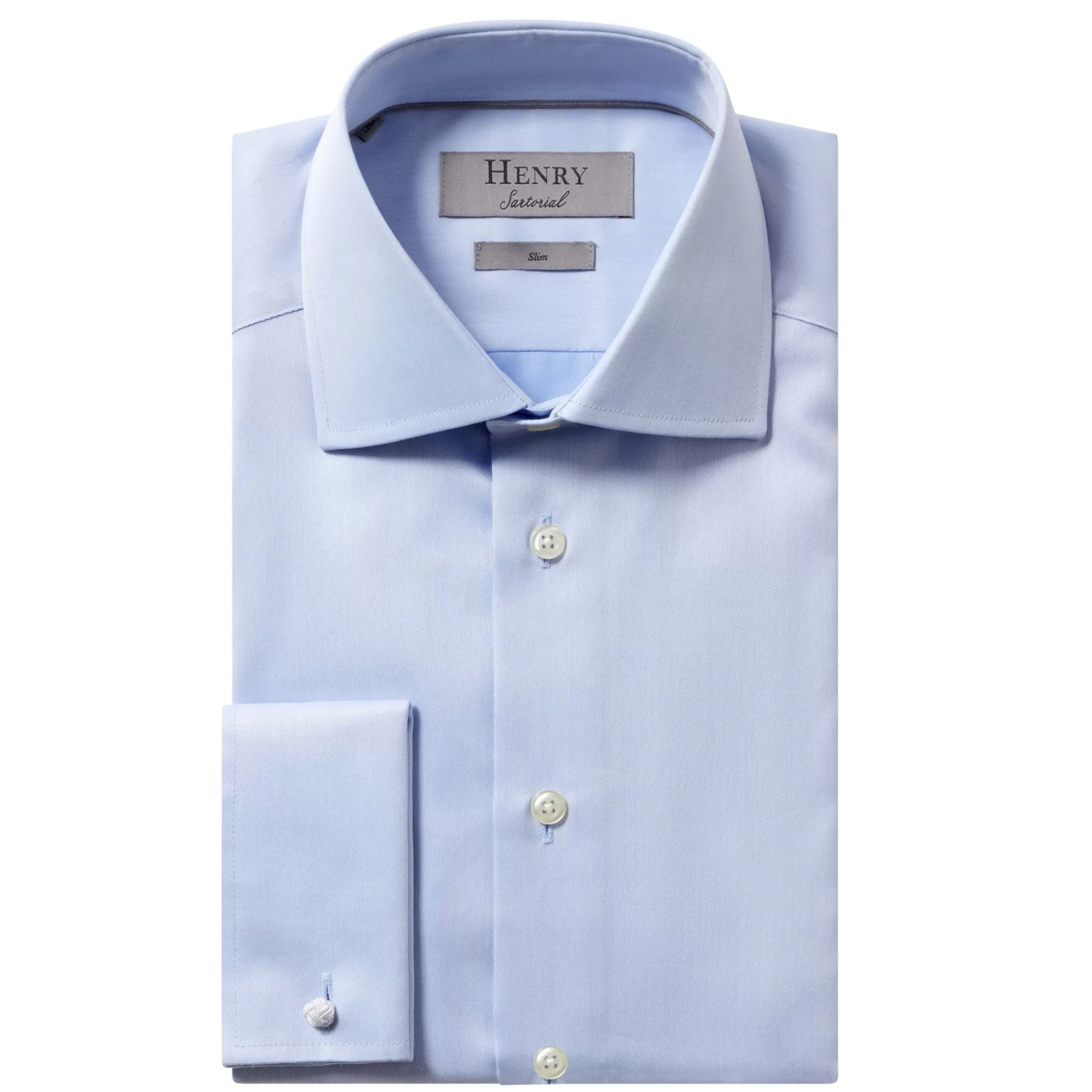 New Henry Bucks HENRY SARTORIAL Slim Plain Twill Shirt Double Cufflinks SKY SKY DC