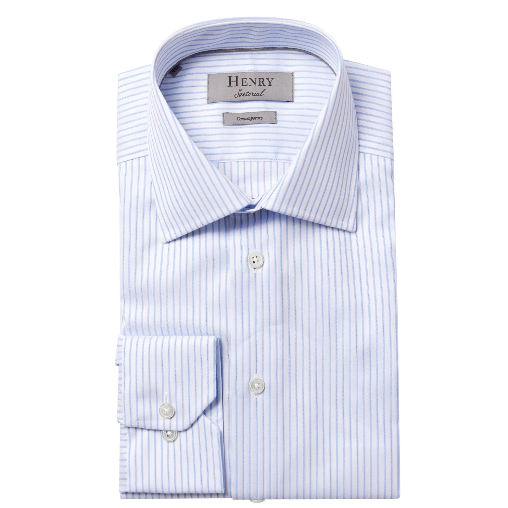Fashion Henry Bucks HENRY SARTORIAL Stripe Business Shirt Single Cuff Contemporary Fit LIGHT BLUE/WHITE LIGHT BLUE/WHITE SC-CONTEMPORARY FIT