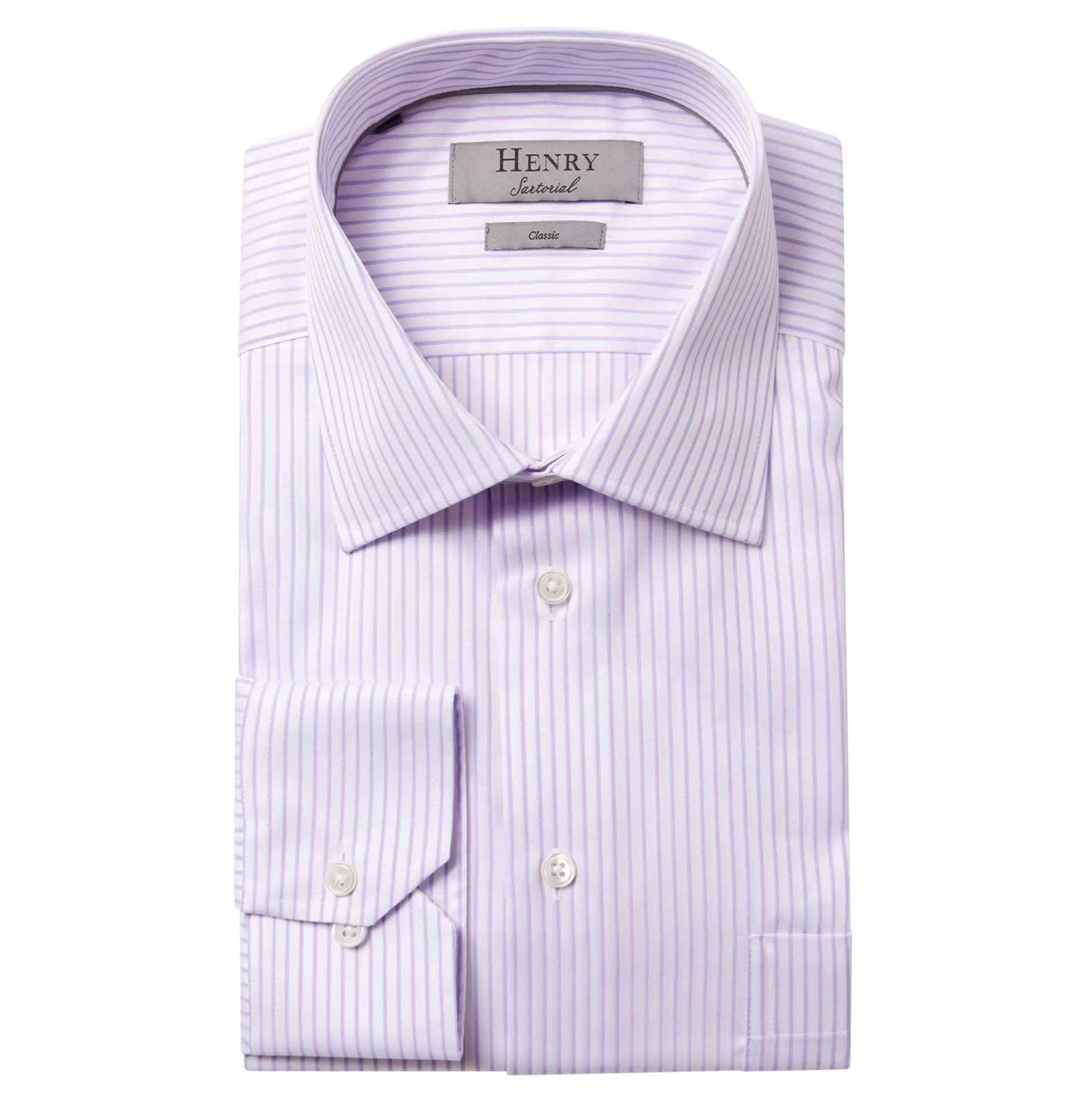 Flash Sale Henry Bucks HENRY SARTORIAL Stripe Single Cuff Classic Fit Business Shirt PURPLE/WHITE PURPLE/WHITE SC-CLASSIC FIT