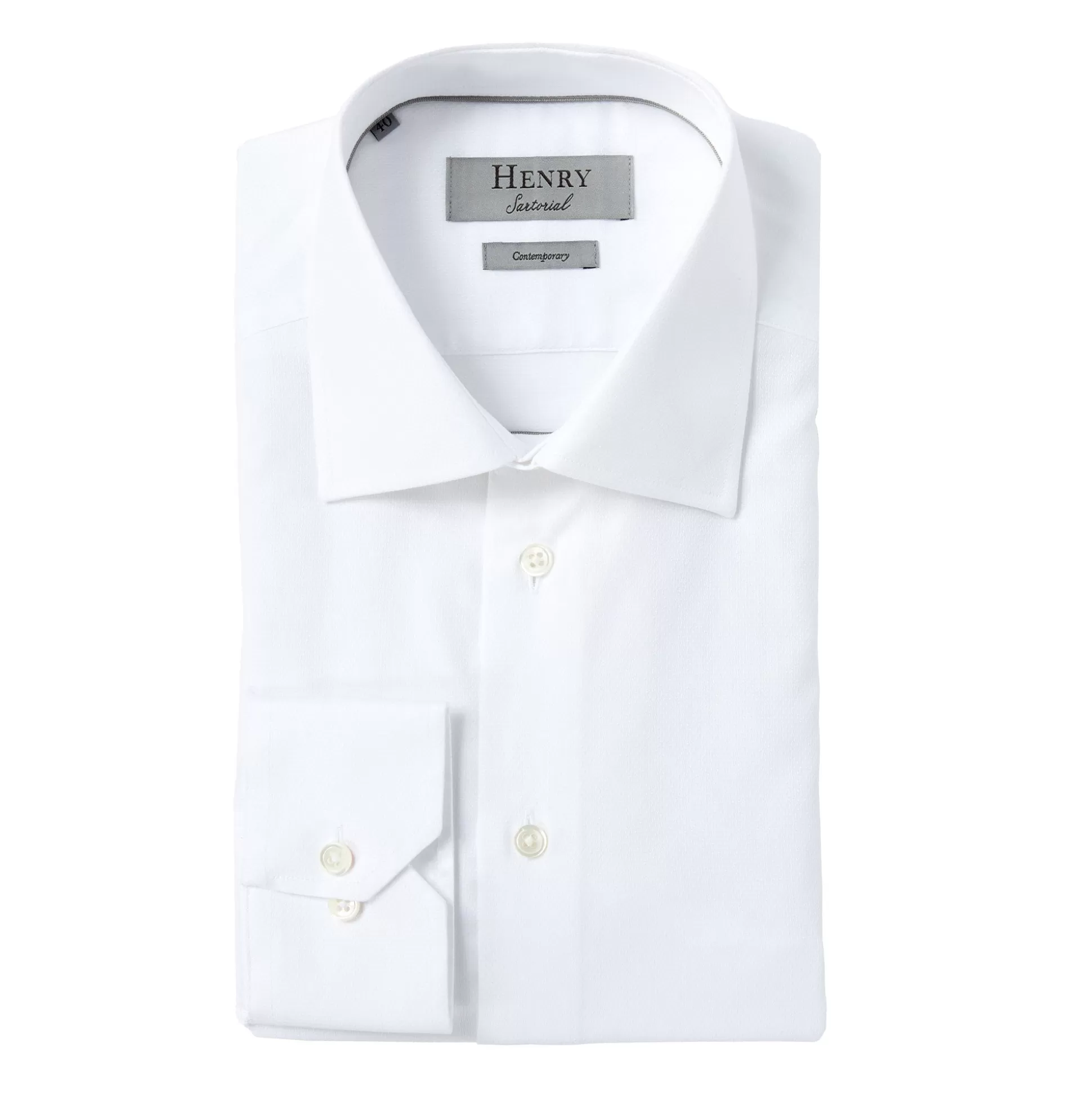 Fashion Henry Bucks HENRY SARTORIAL Textured Shirt WHITE PEARL