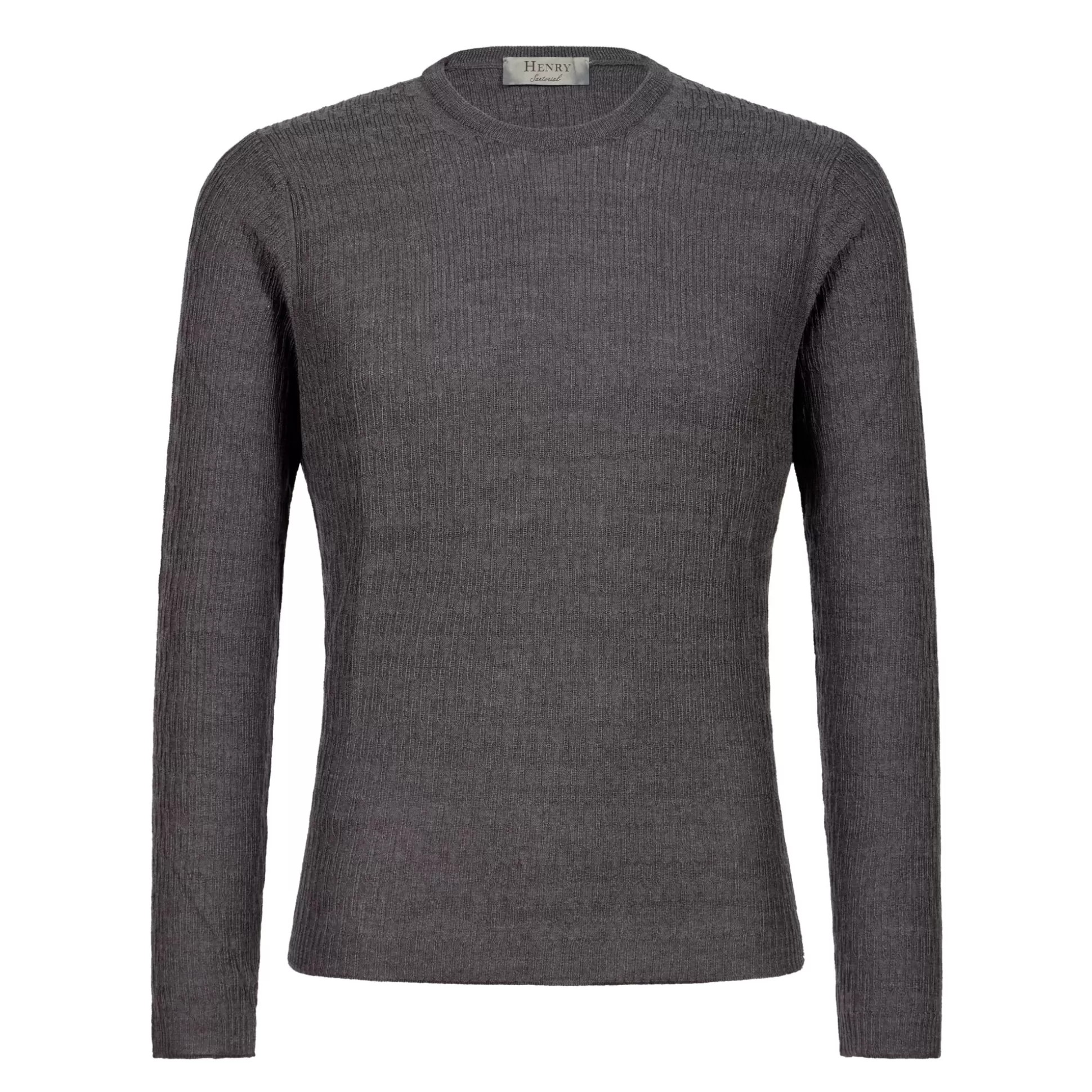 Store Henry Bucks HENRY SARTORIAL Textured Wool Crewneck 14GG CHARCOAL