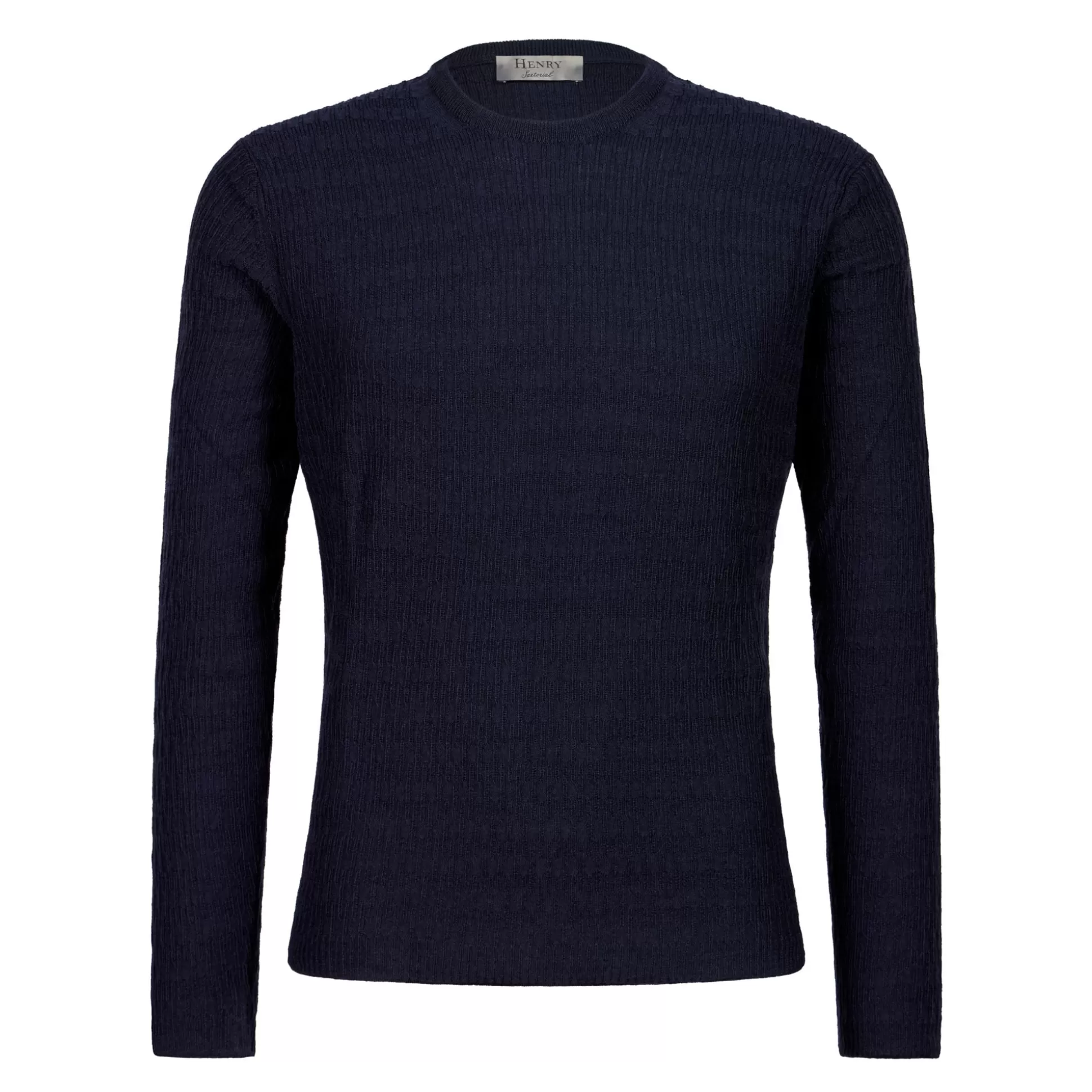 Clearance Henry Bucks HENRY SARTORIAL Textured Wool Crewneck 14GG NAVY