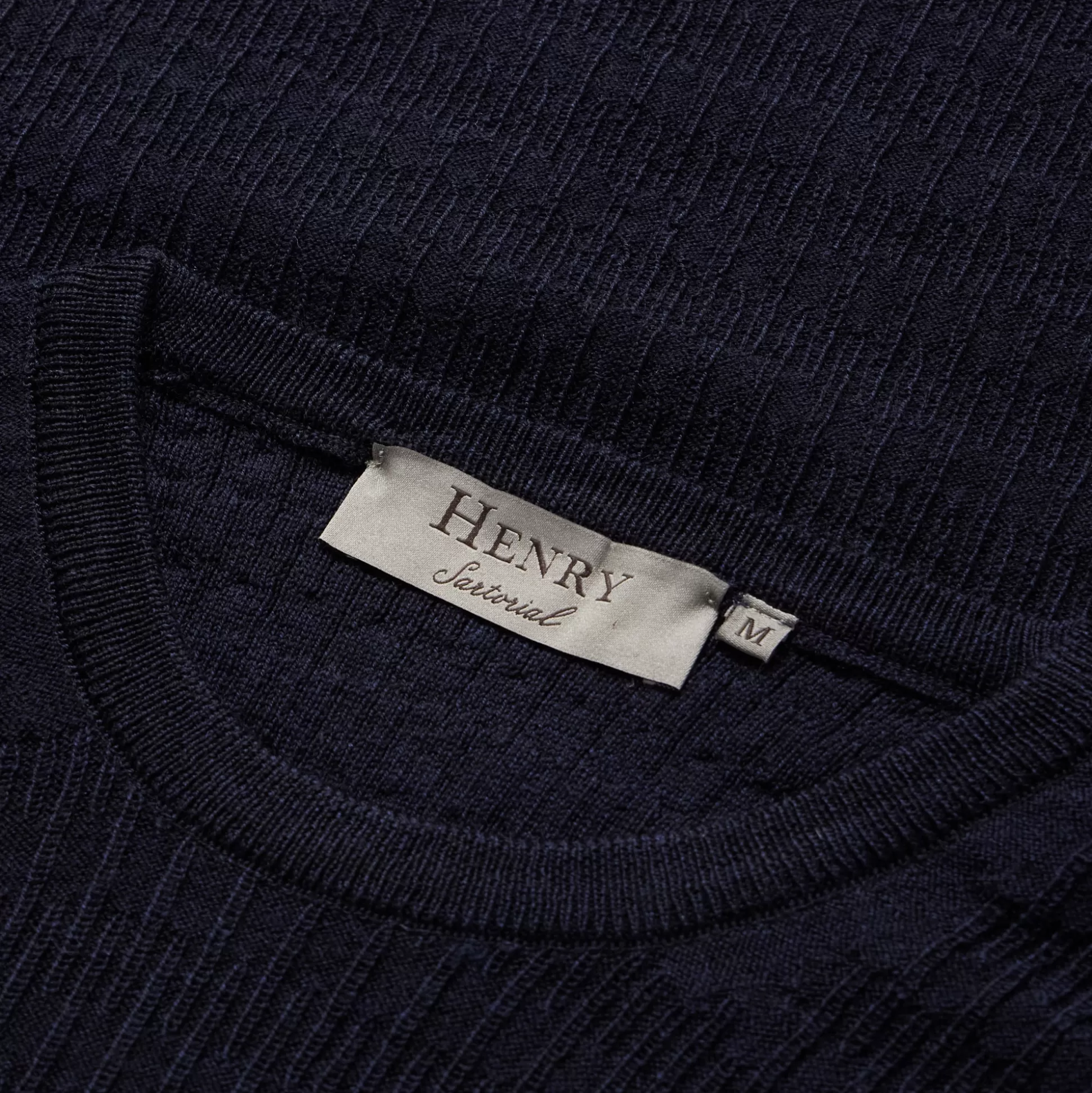 Clearance Henry Bucks HENRY SARTORIAL Textured Wool Crewneck 14GG NAVY