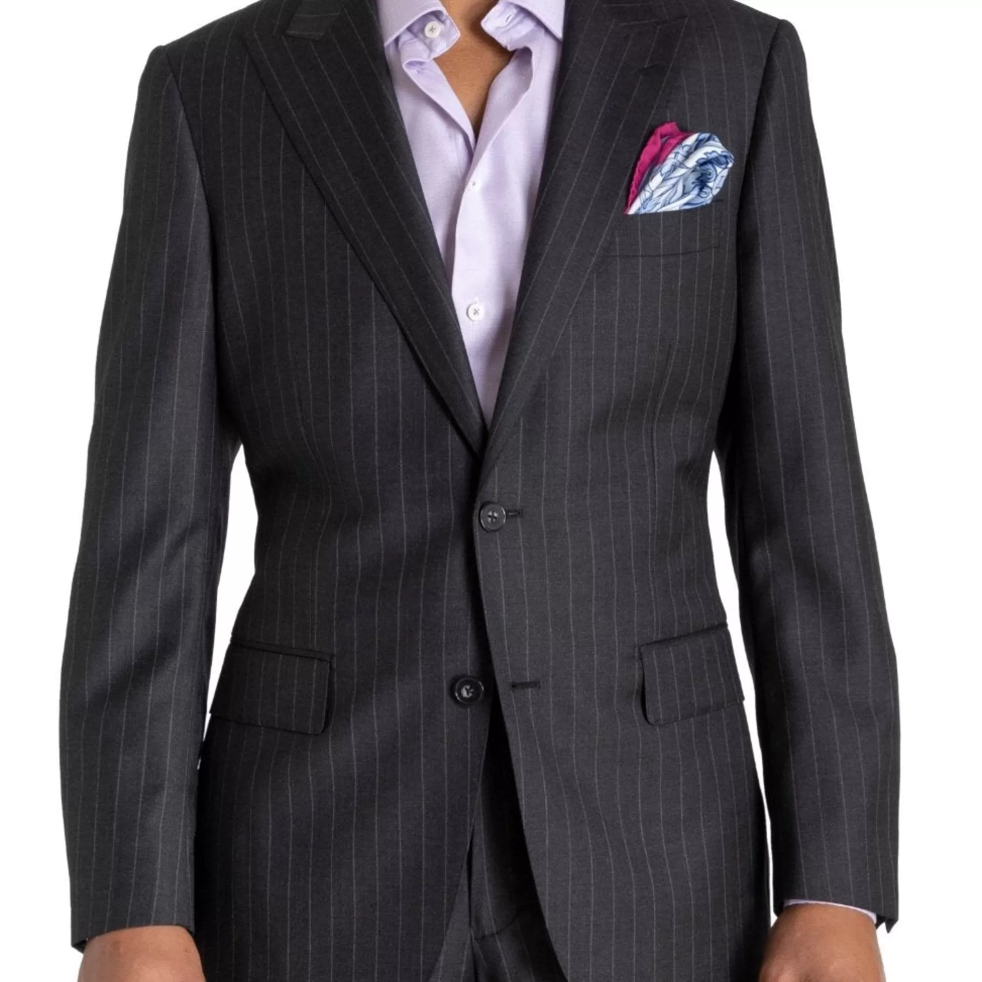 Outlet Henry Bucks HENRY SARTORIAL Westminster Peak Lapel Suit CHARCOAL STRIPE (Two Trousers) CHARCOAL STRIPE REG