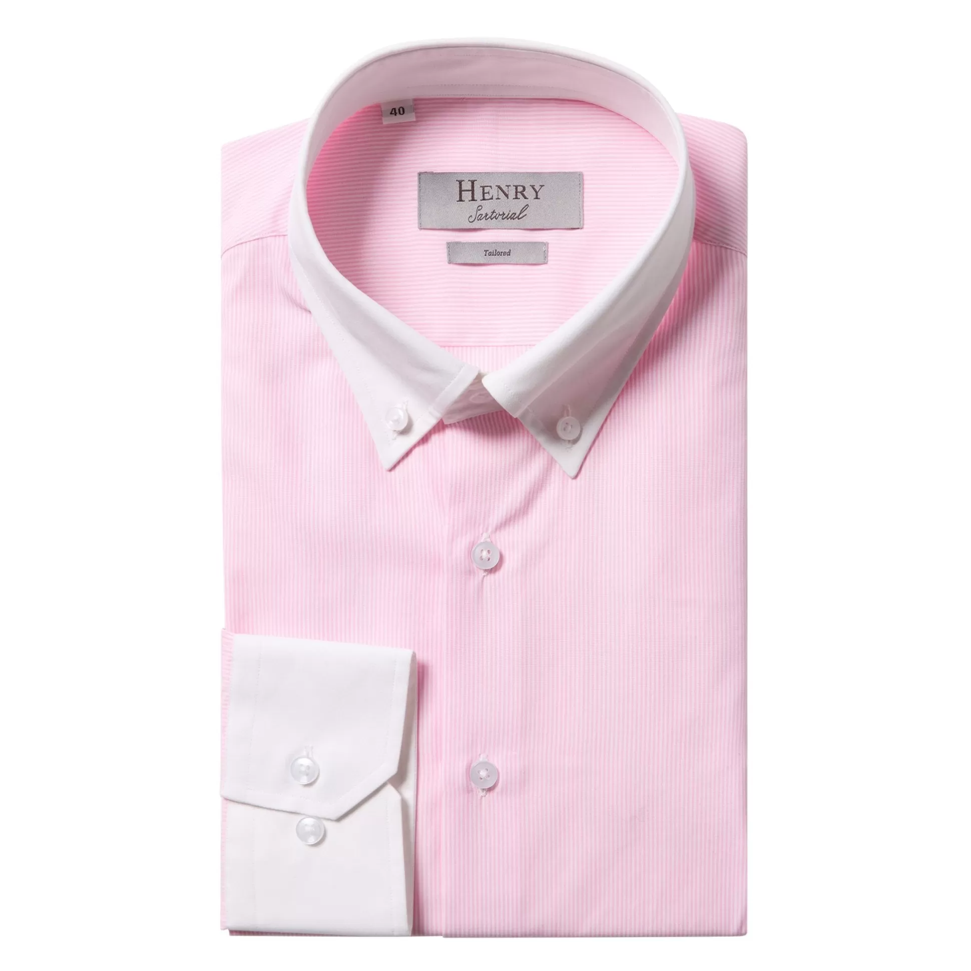 Best Henry Bucks HENRY SARTORIAL White Collar Cuff Shirt PINK/WHITE