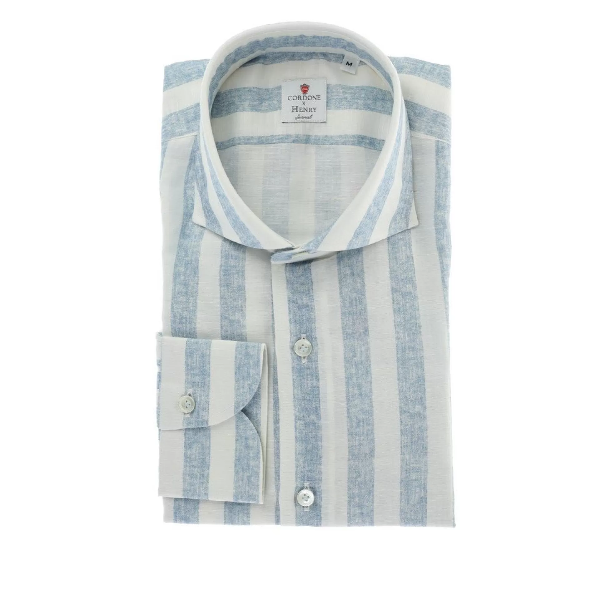 Fashion Henry Bucks HENRY SARTORIAL X CORDONE Cotton/Linen Stripe Shirt BLUE/WHITE BLUE/WHITE STRIPES
