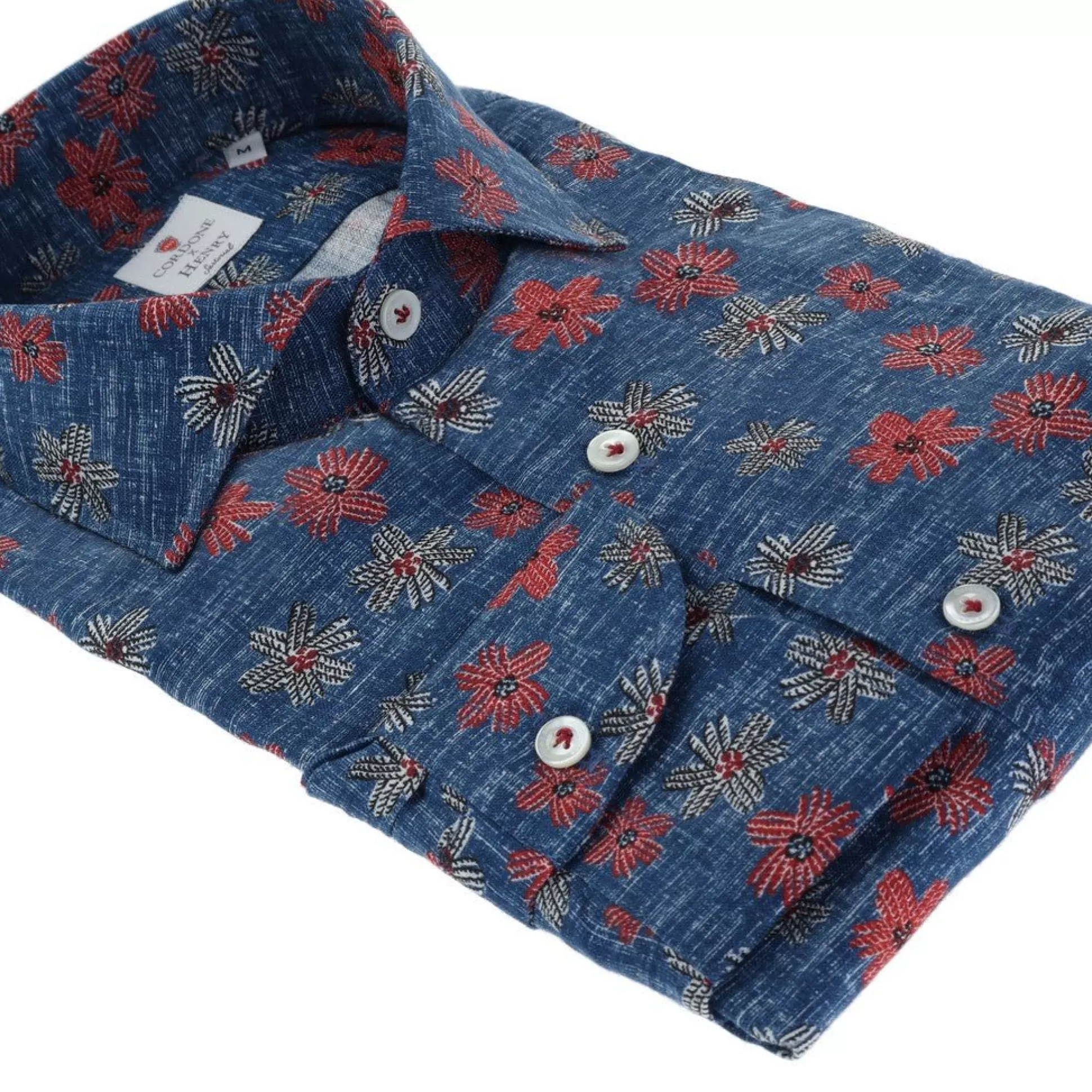 Hot Henry Bucks HENRY SARTORIAL X CORDONE Floral Linen Shirt BLUE/MULTI