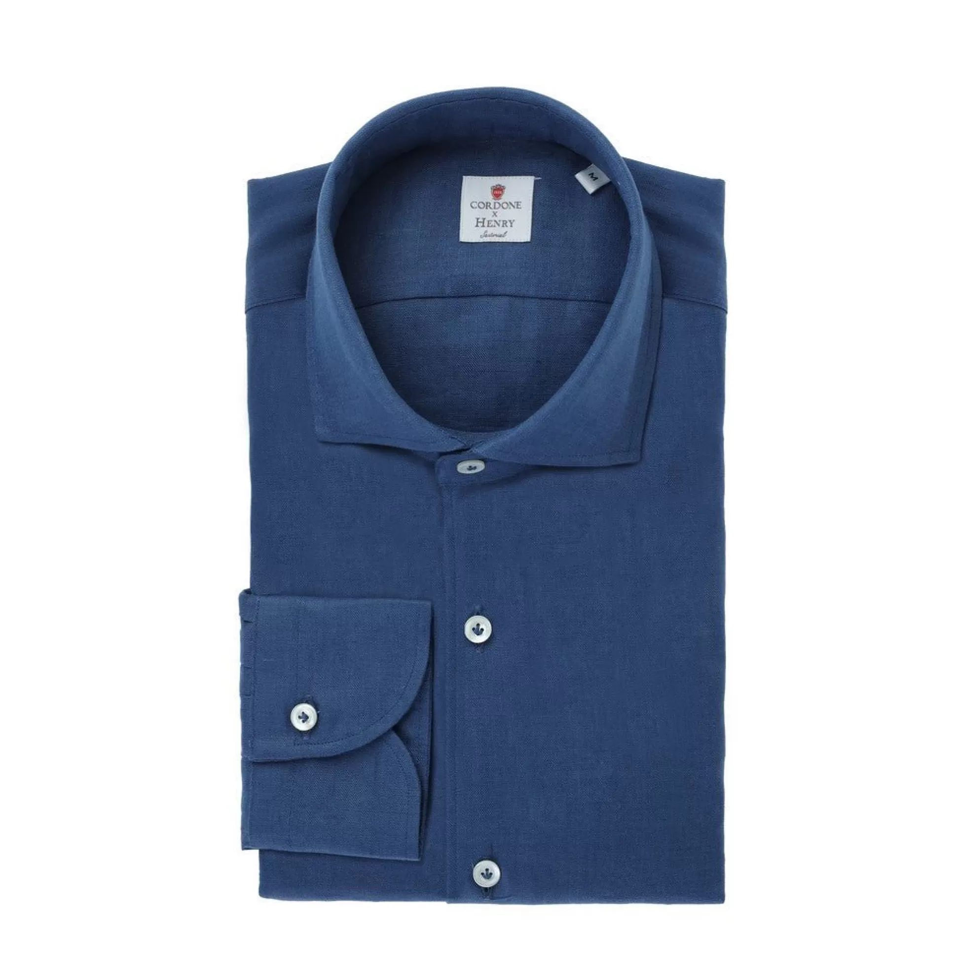 Discount Henry Bucks HENRY SARTORIAL X CORDONE Plain Linen Shirt BLUE