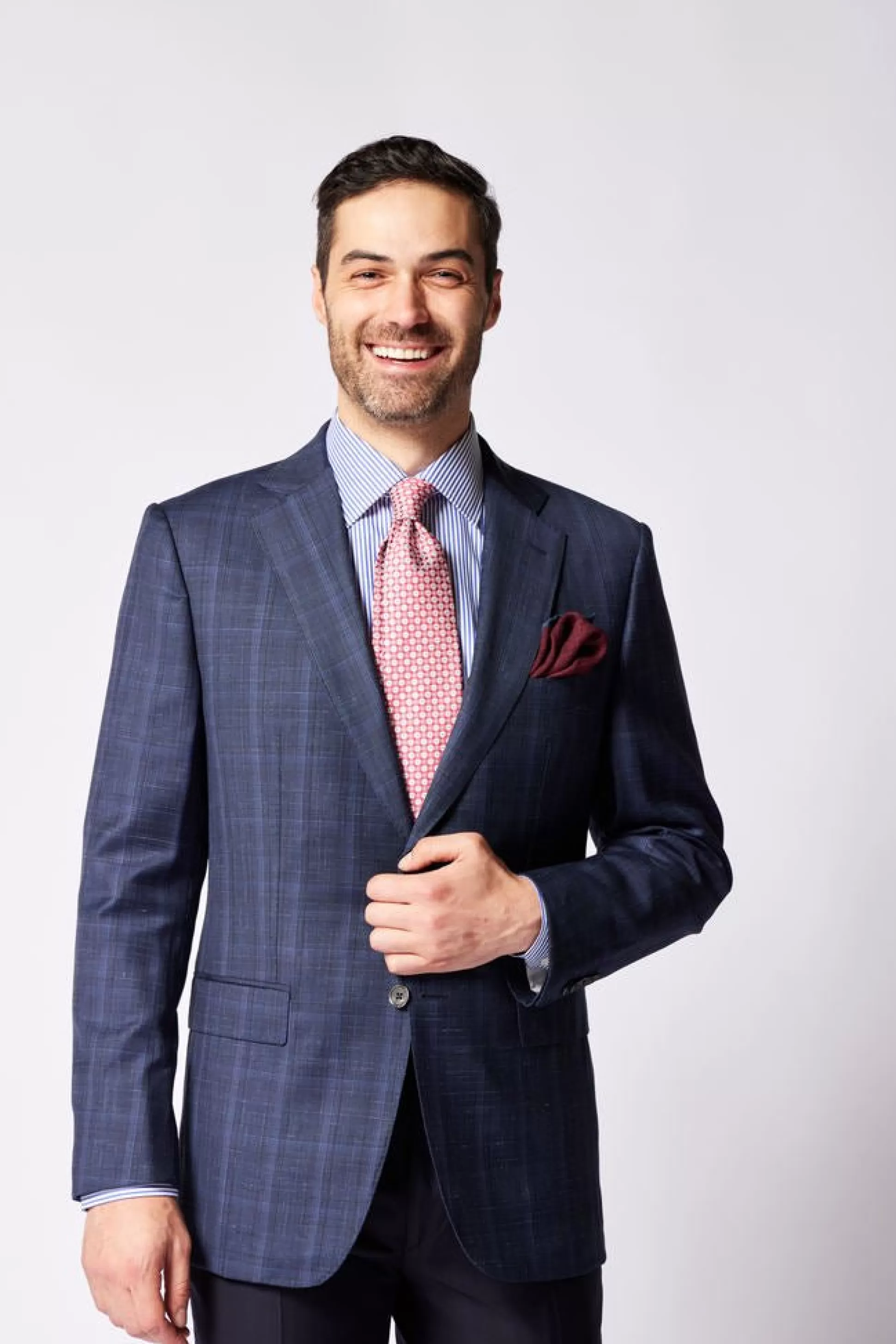 Fashion Henry Bucks HENRY SARTORIAL X DORMEUIL Full Canvas Check Blazer Jacket NAVY REG