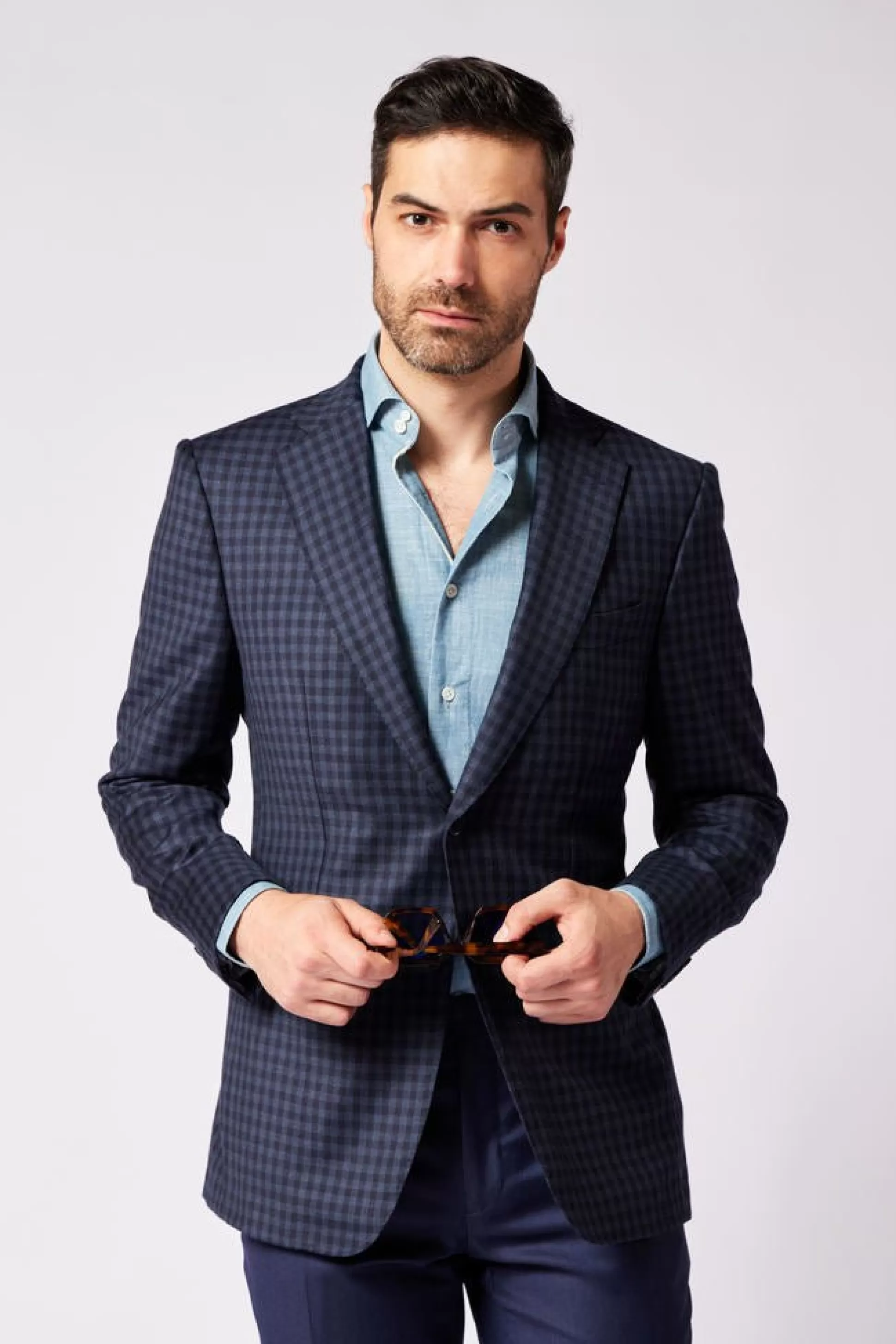 Clearance Henry Bucks HENRY SARTORIAL X DORMEUIL Full Canvas Check Jacket NAVY MULTI REG NAVY MULTIREG