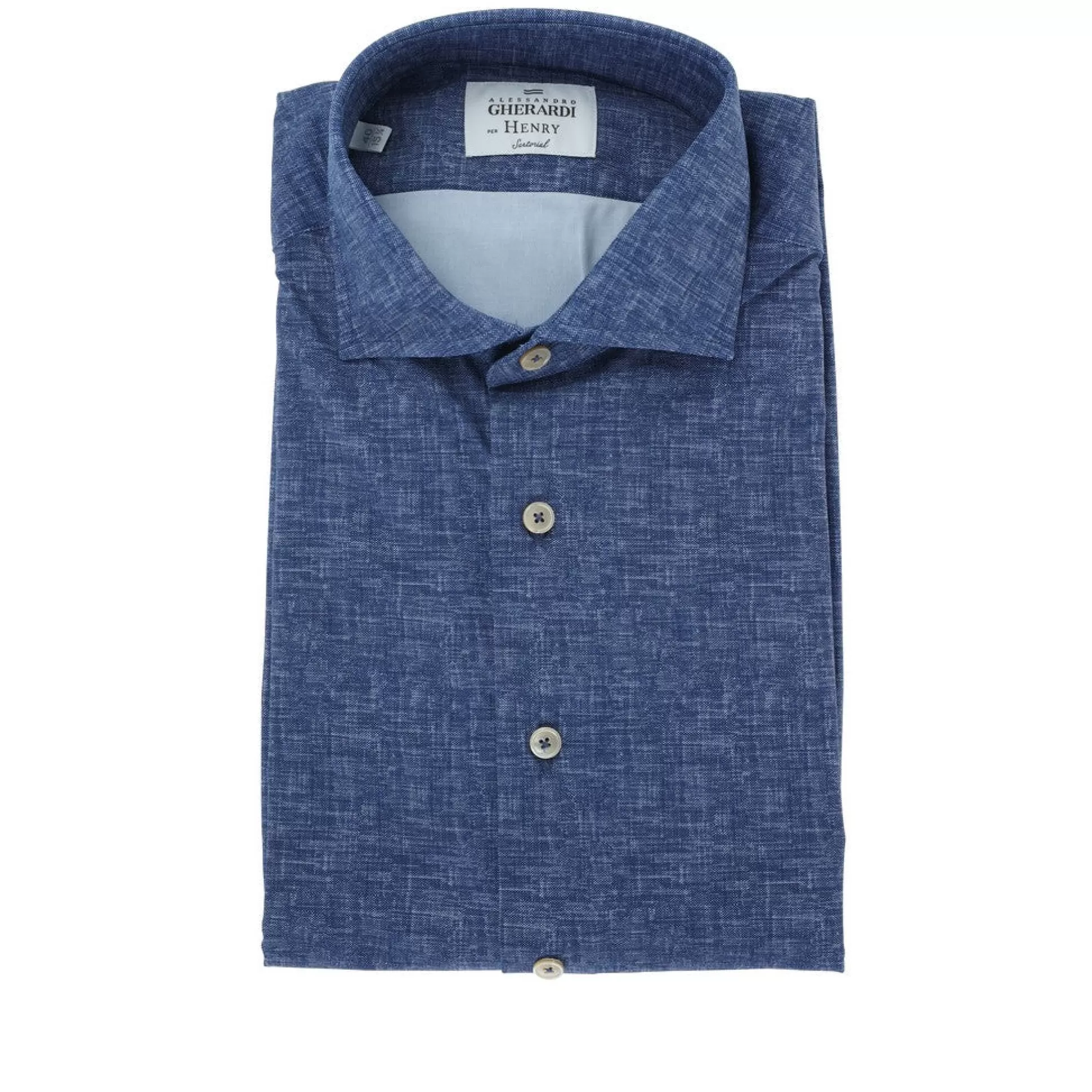 Online Henry Bucks HENRY SARTORIAL X GHERARDI Long Sleeve Buttoned Shirt BLUE MELANGE