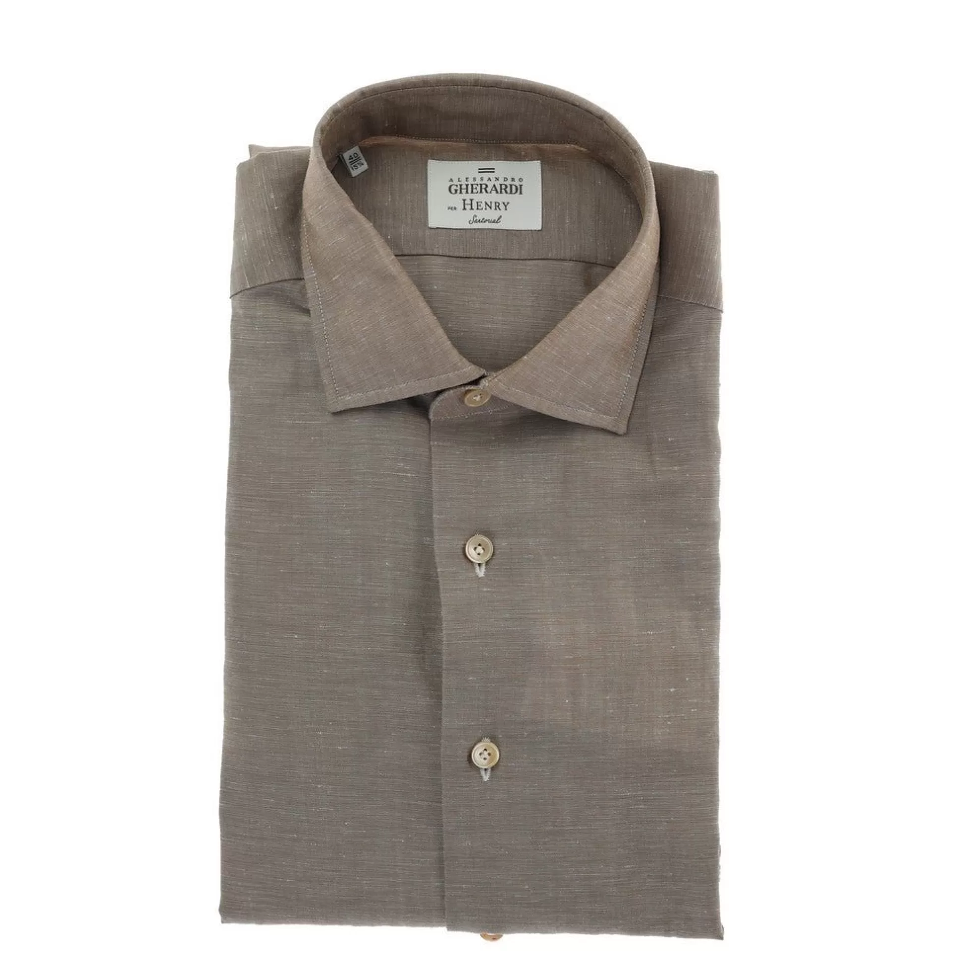 New Henry Bucks HENRY SARTORIAL X GHERARDI Long Sleeve Linen Mix Shirt BEIGE