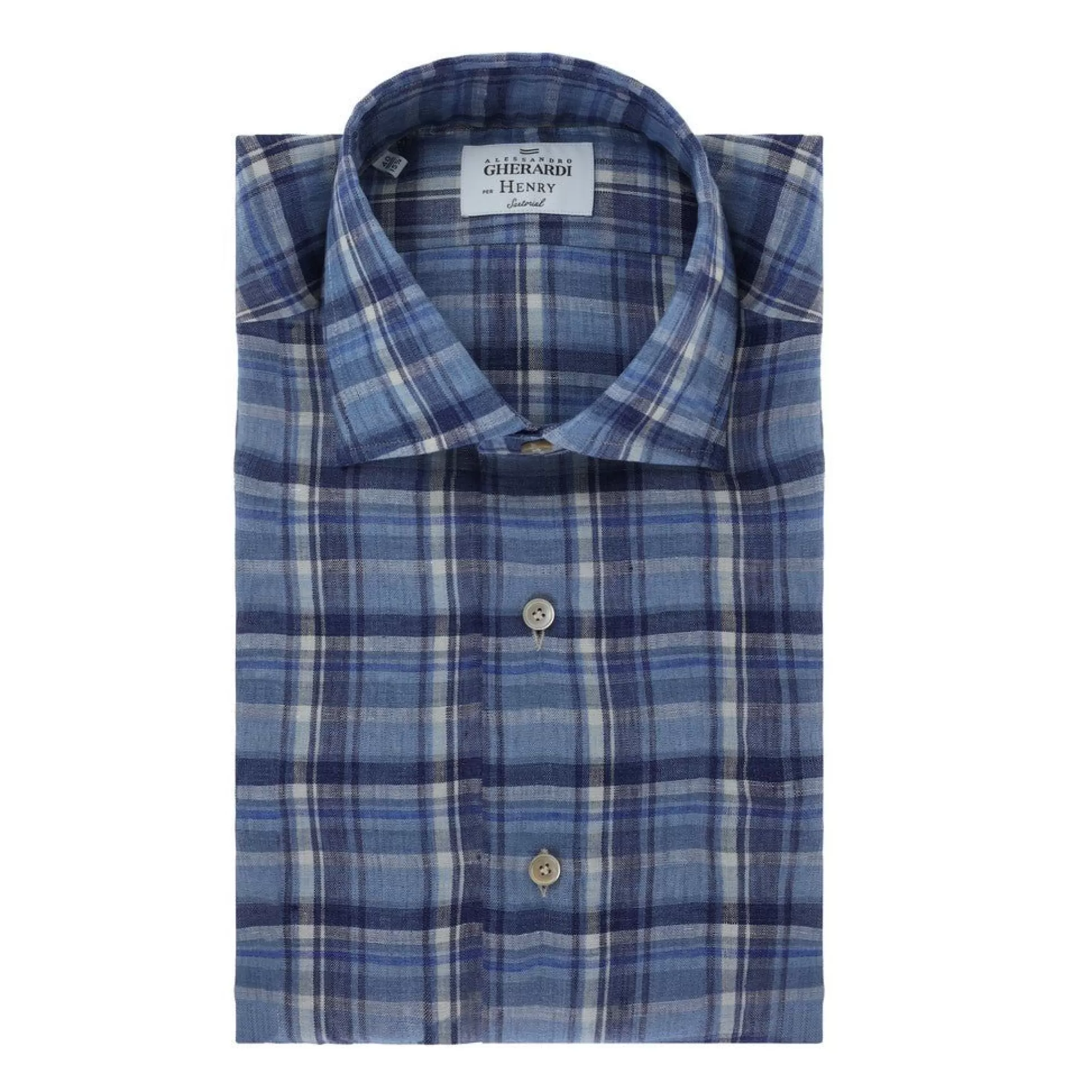 Discount Henry Bucks HENRY SARTORIAL X GHERARDI Long Sleeve Linen Shirt MEDIUM BLUE/NAVY/LIGHTBLUE