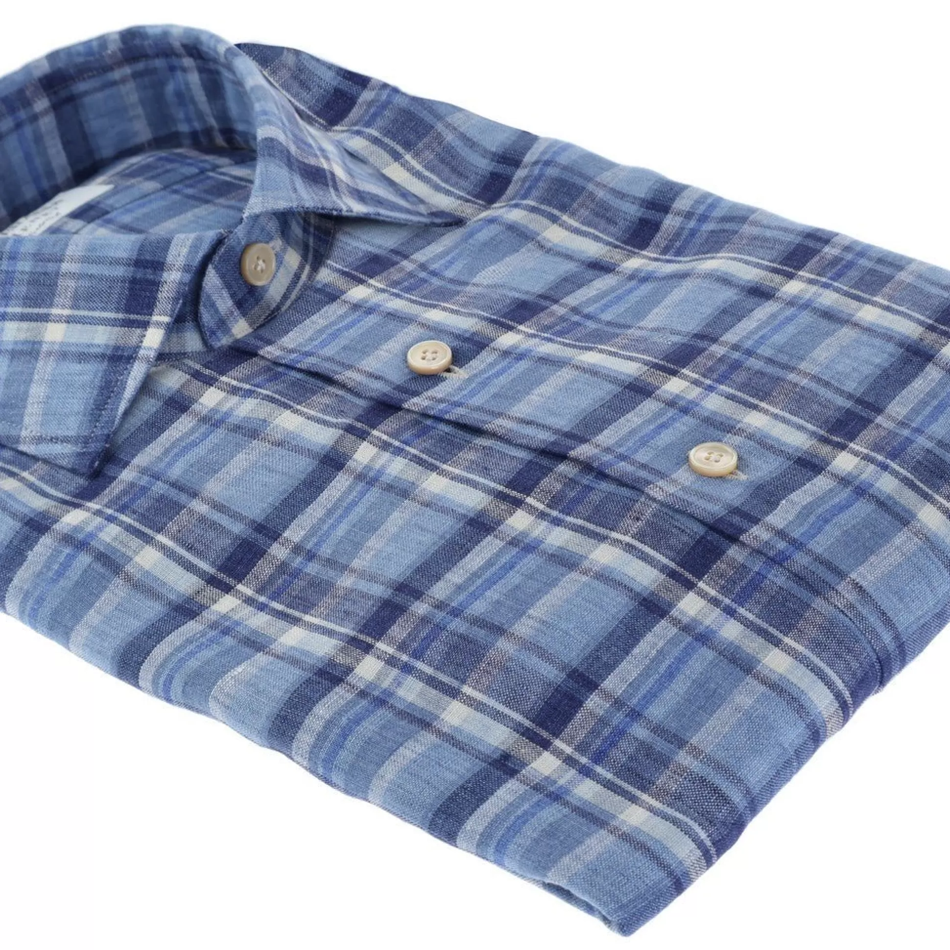 Discount Henry Bucks HENRY SARTORIAL X GHERARDI Long Sleeve Linen Shirt MEDIUM BLUE/NAVY/LIGHTBLUE