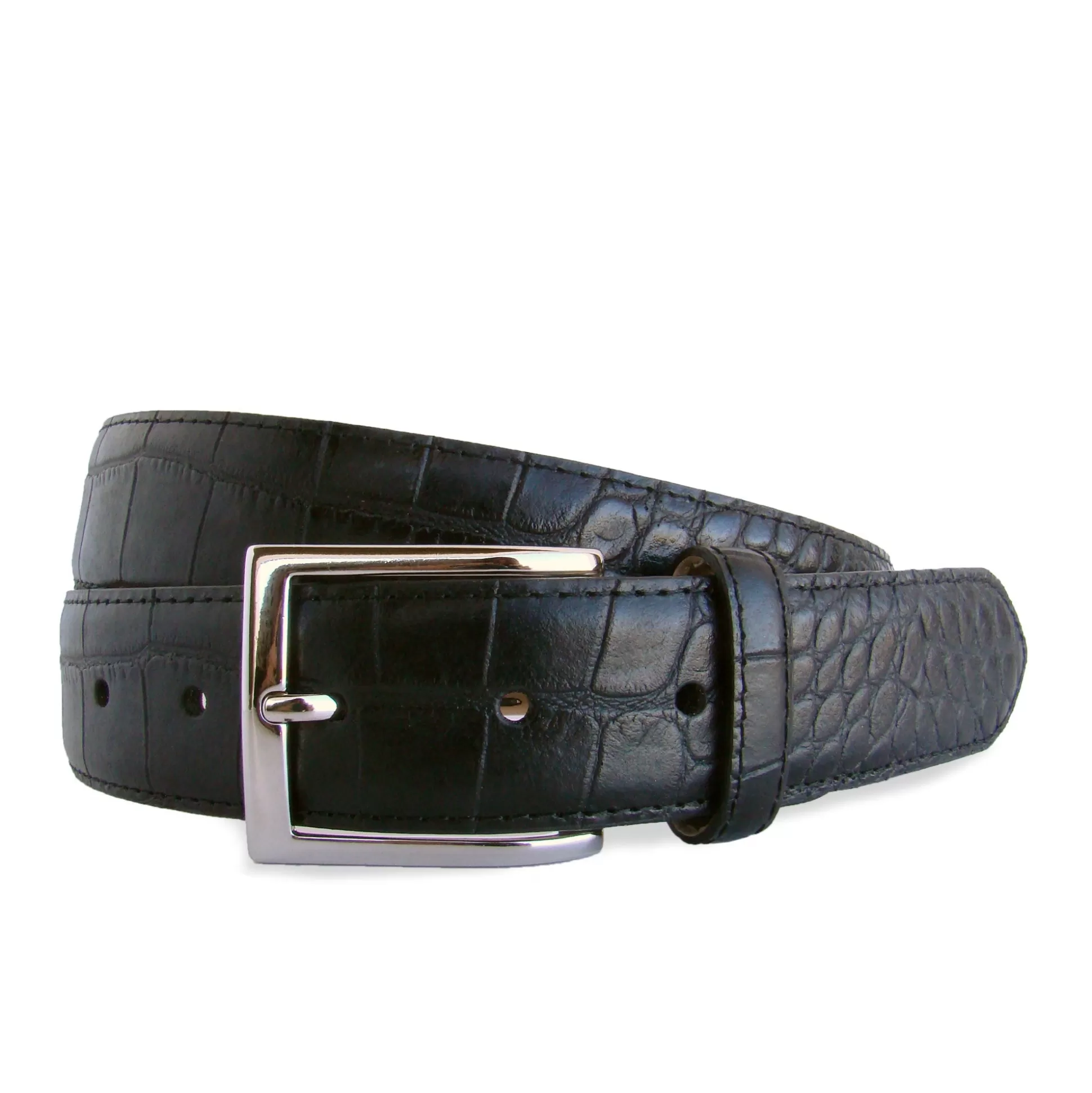 Hot Henry Bucks HENRY SARTORIAL X LEYVA Croc Leather Belt BLACK