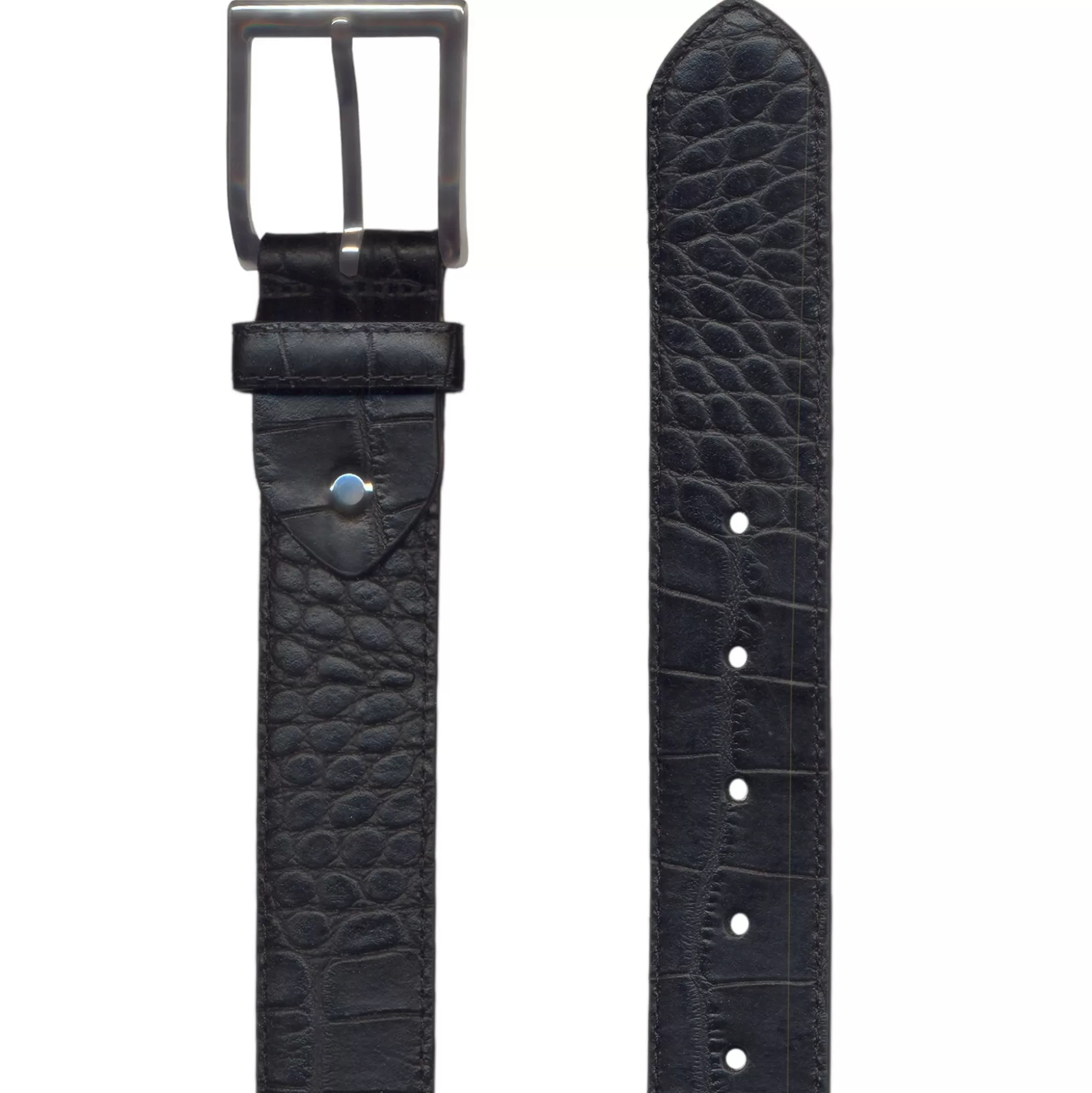 Hot Henry Bucks HENRY SARTORIAL X LEYVA Croc Leather Belt BLACK