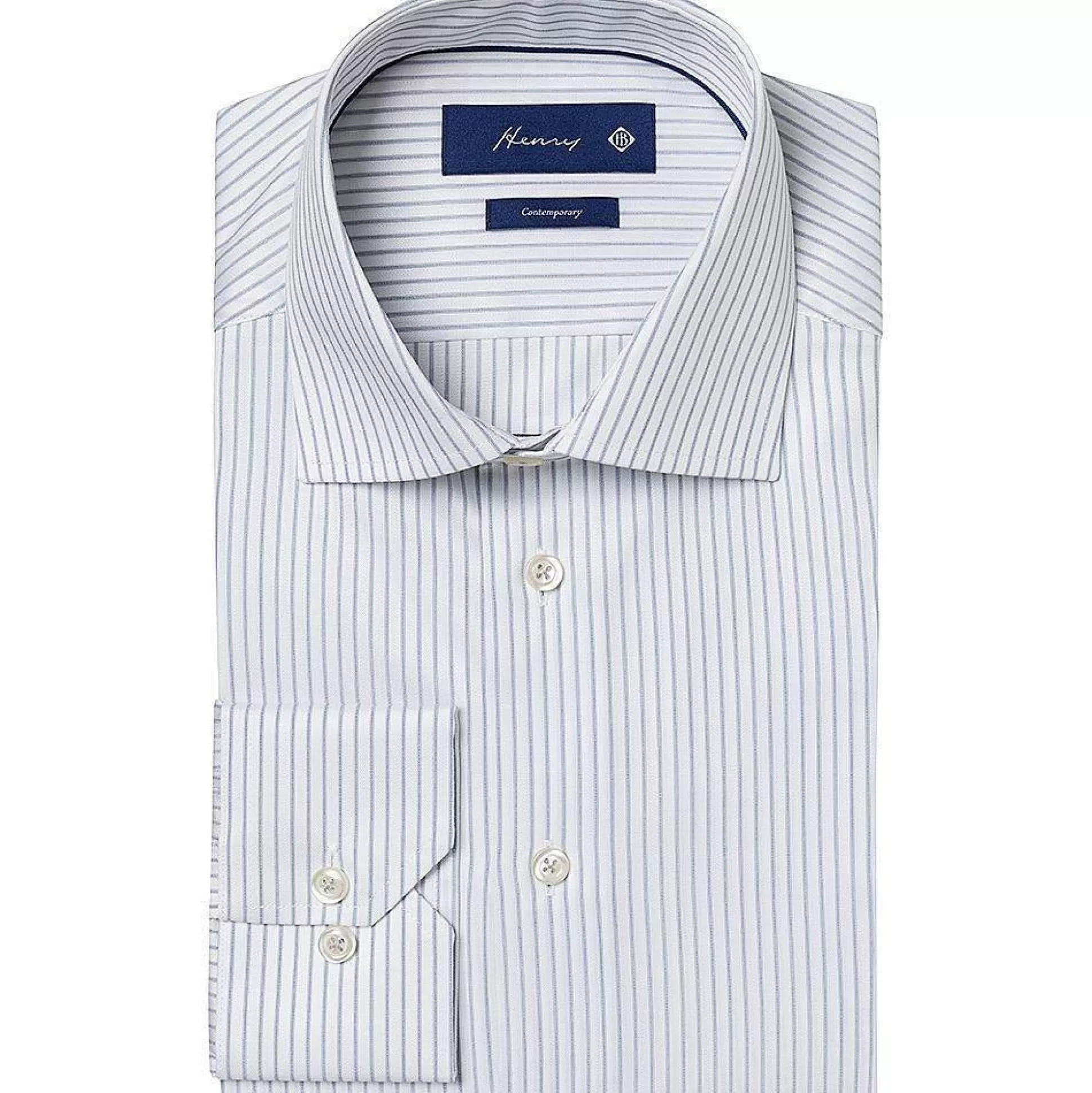 New Henry Bucks HENRY Steel Herringbone Stripe Single Cuff Shirt STEEL SC-SLIM FIT