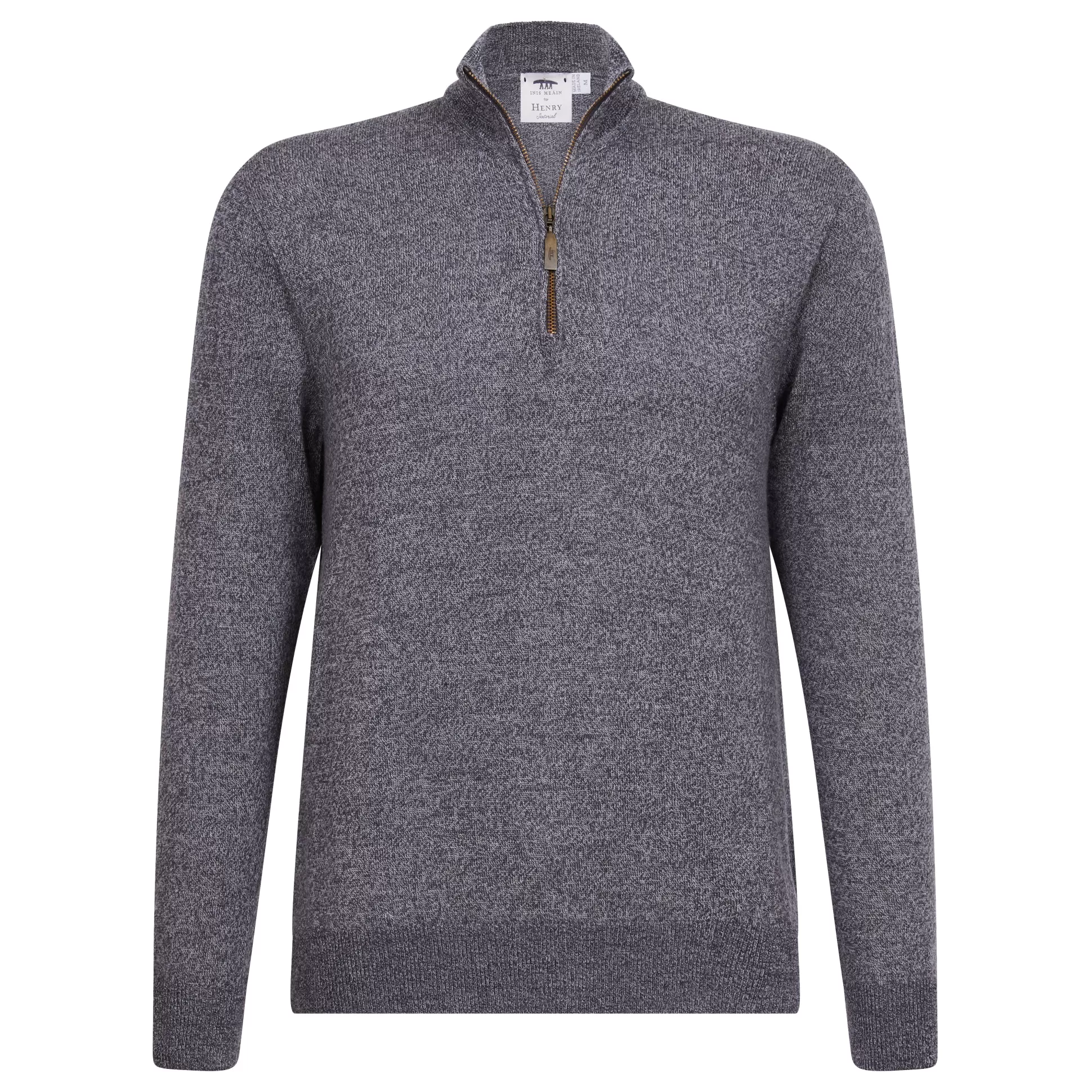 Discount Henry Bucks INIS MEAIN Merino Zip Neck Knit GREY MARL