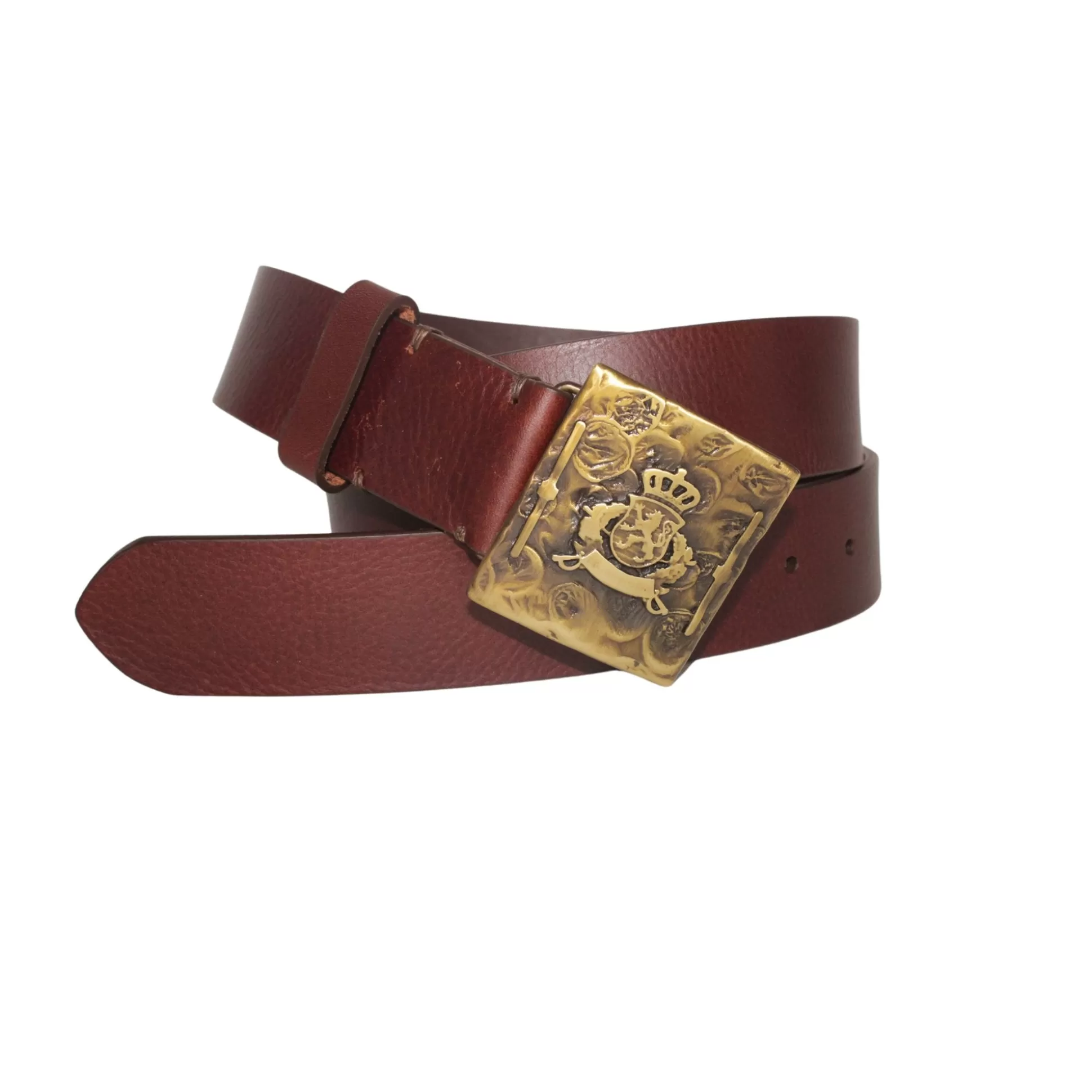 Cheap Henry Bucks LEYVA Crest Buckle Leather Belt CHESTNUT