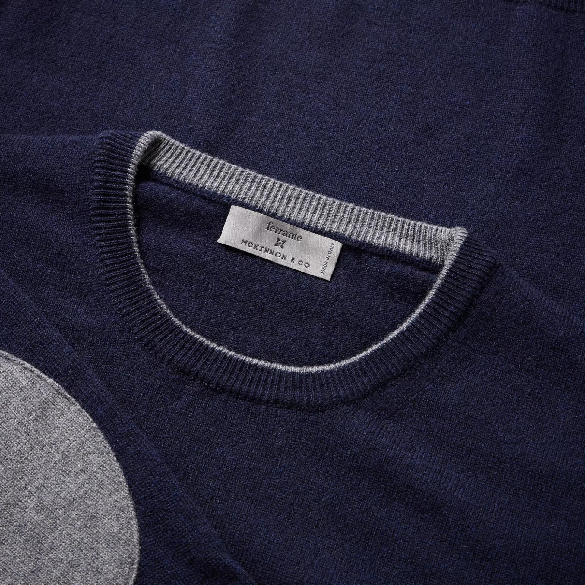 Shop Henry Bucks MCKINNON & CO X FERRANTE Contrast Patch Crewneck BLUE/NAVY